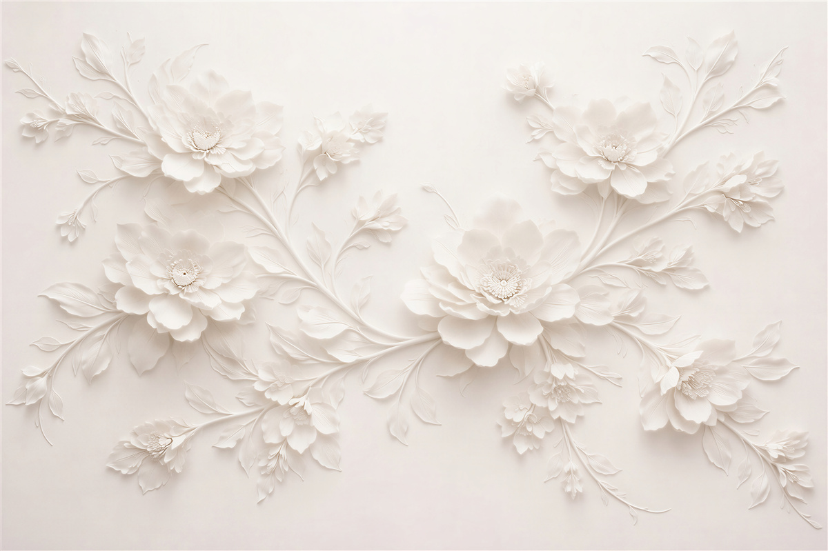 Fototapeten Cremefarbene Blumen im Relief