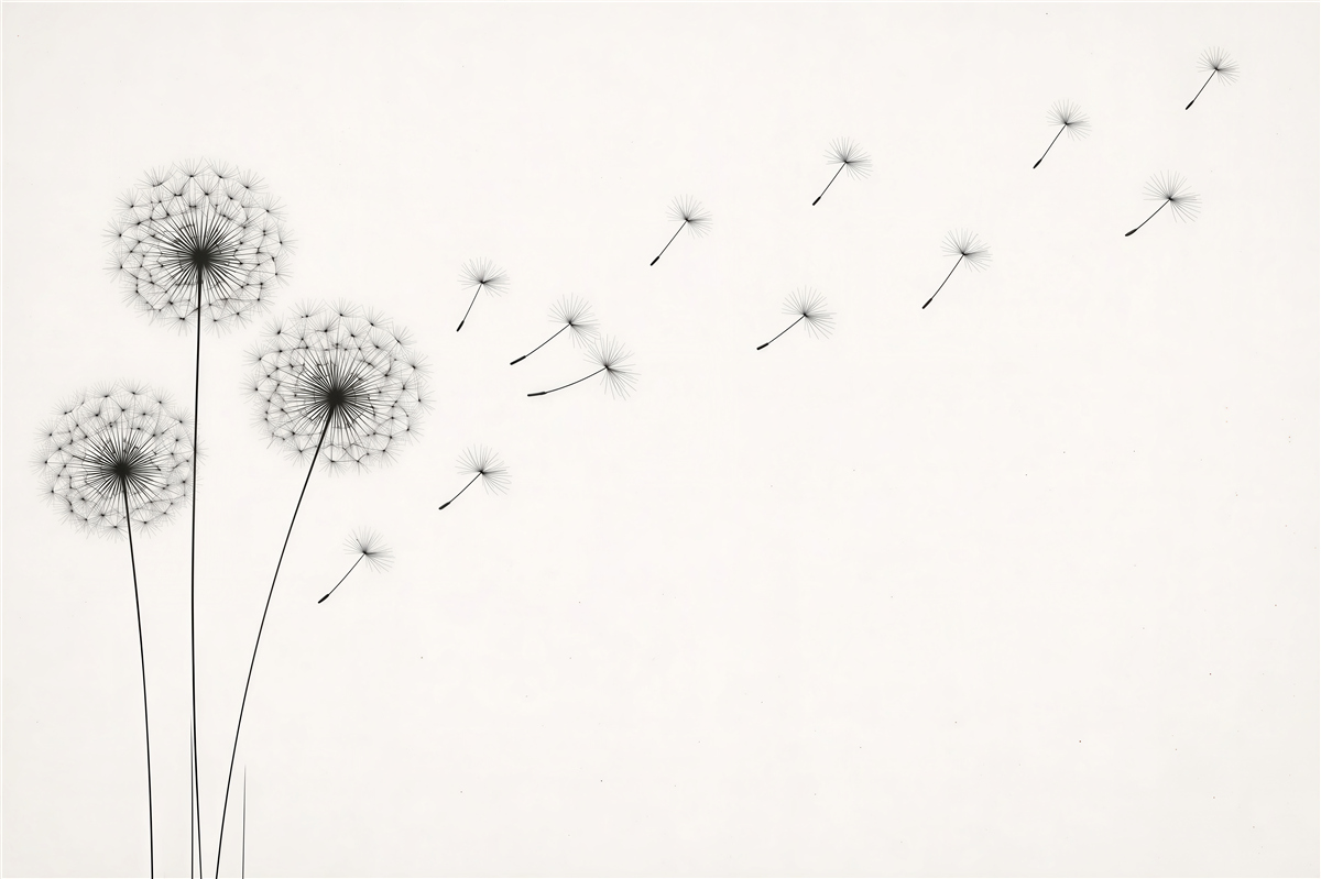Fototapeten Minimalistische Pusteblumen im Wind