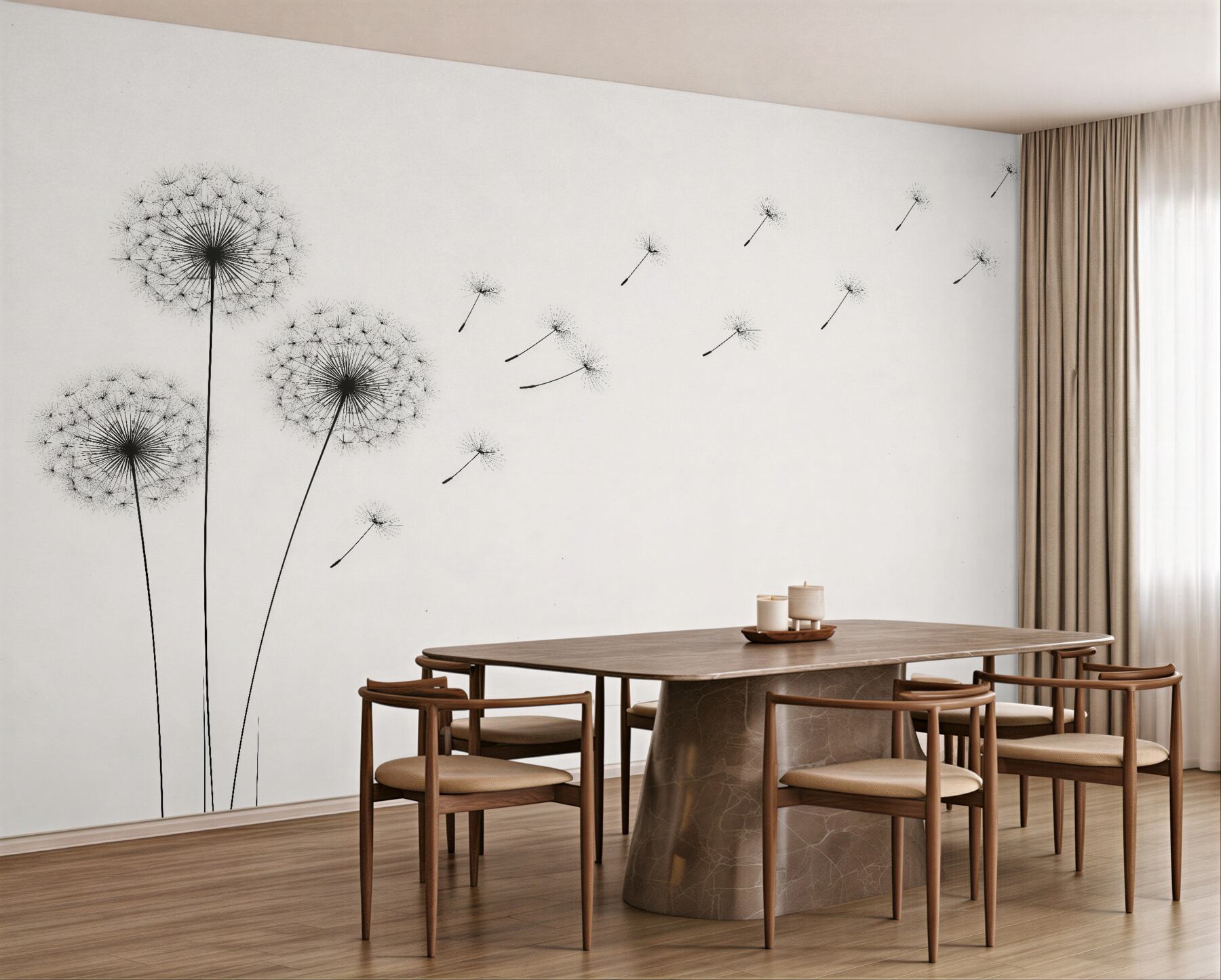 Fototapeten Minimalistische Pusteblumen im Wind