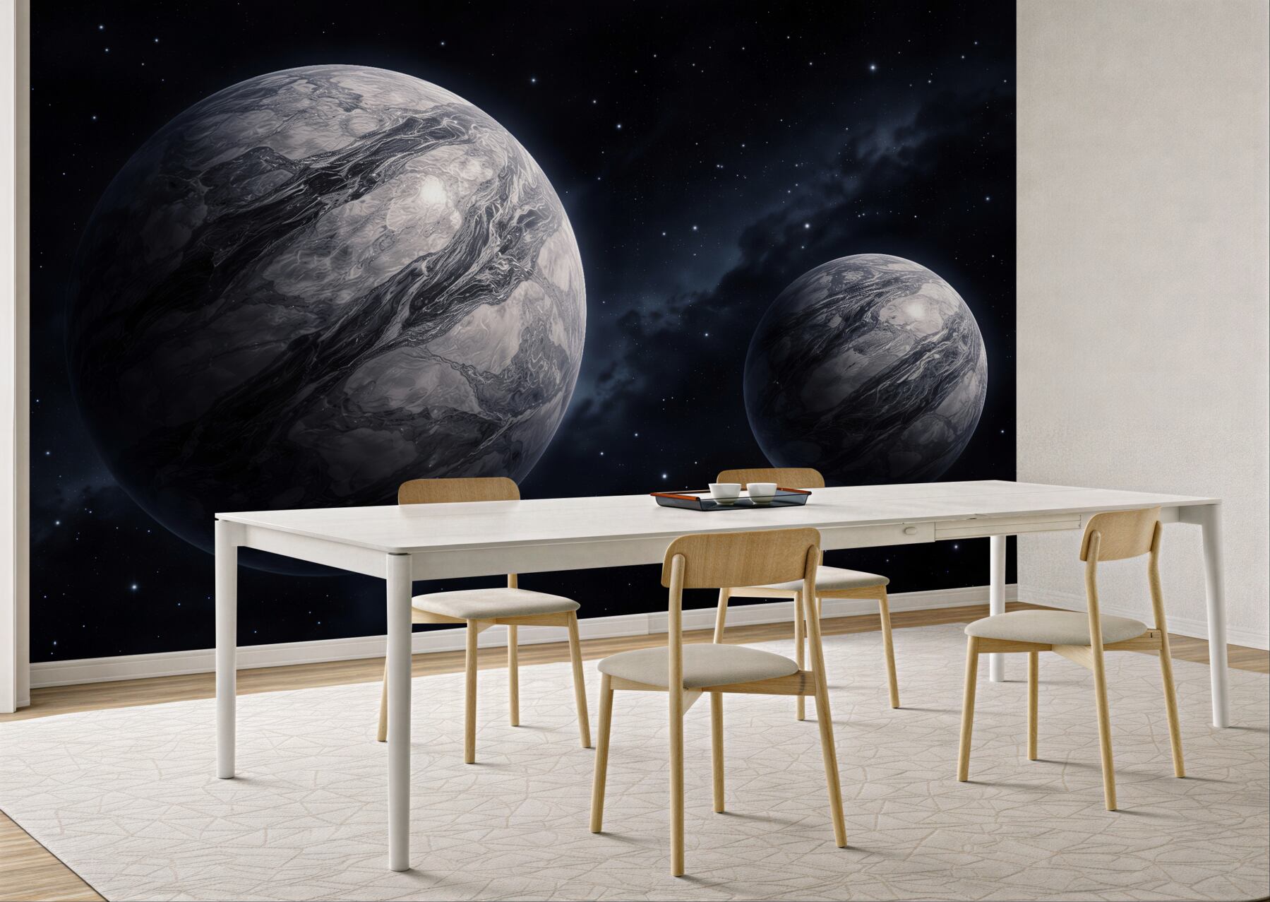 Fototapeten Dunkle Planeten in sternenklarer Stille