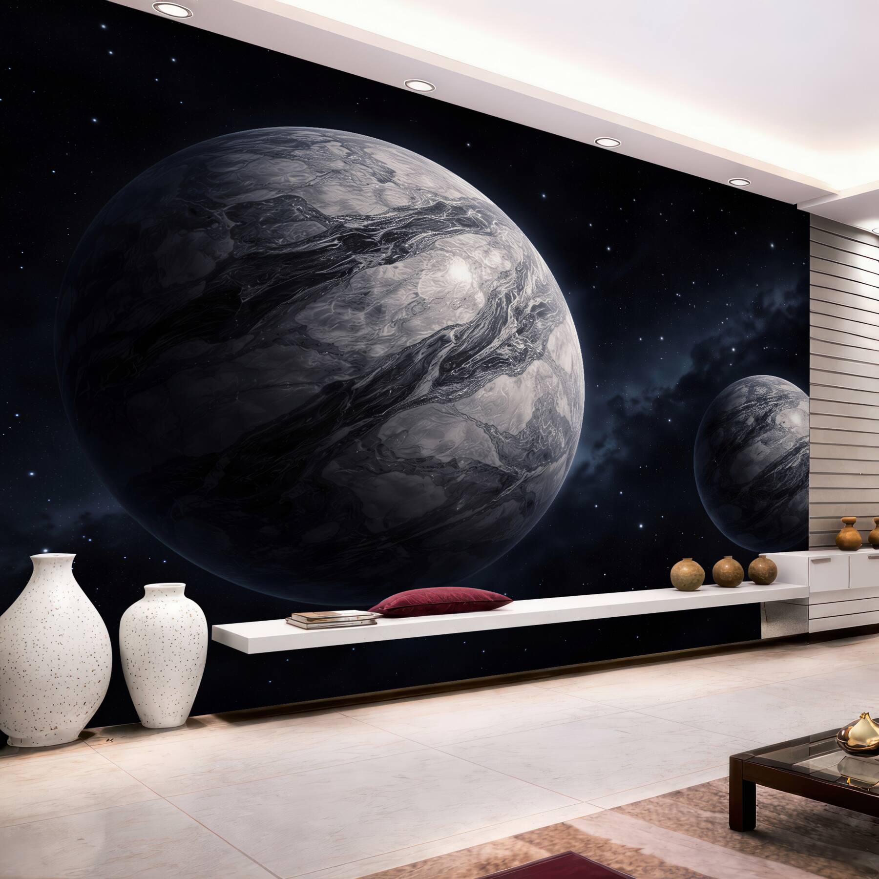Fototapeten Dunkle Planeten in sternenklarer Stille