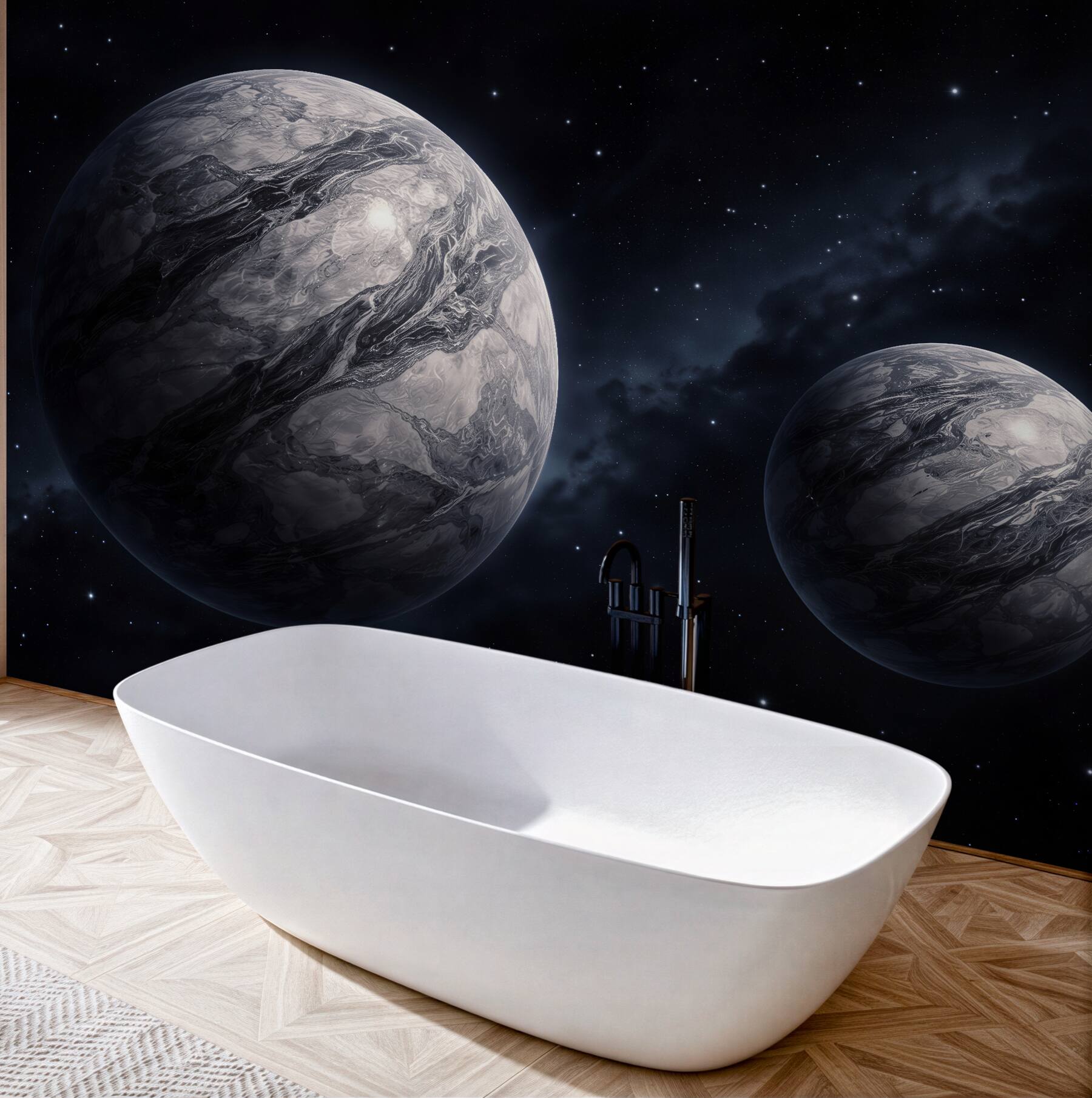 Fototapeten Dunkle Planeten in sternenklarer Stille