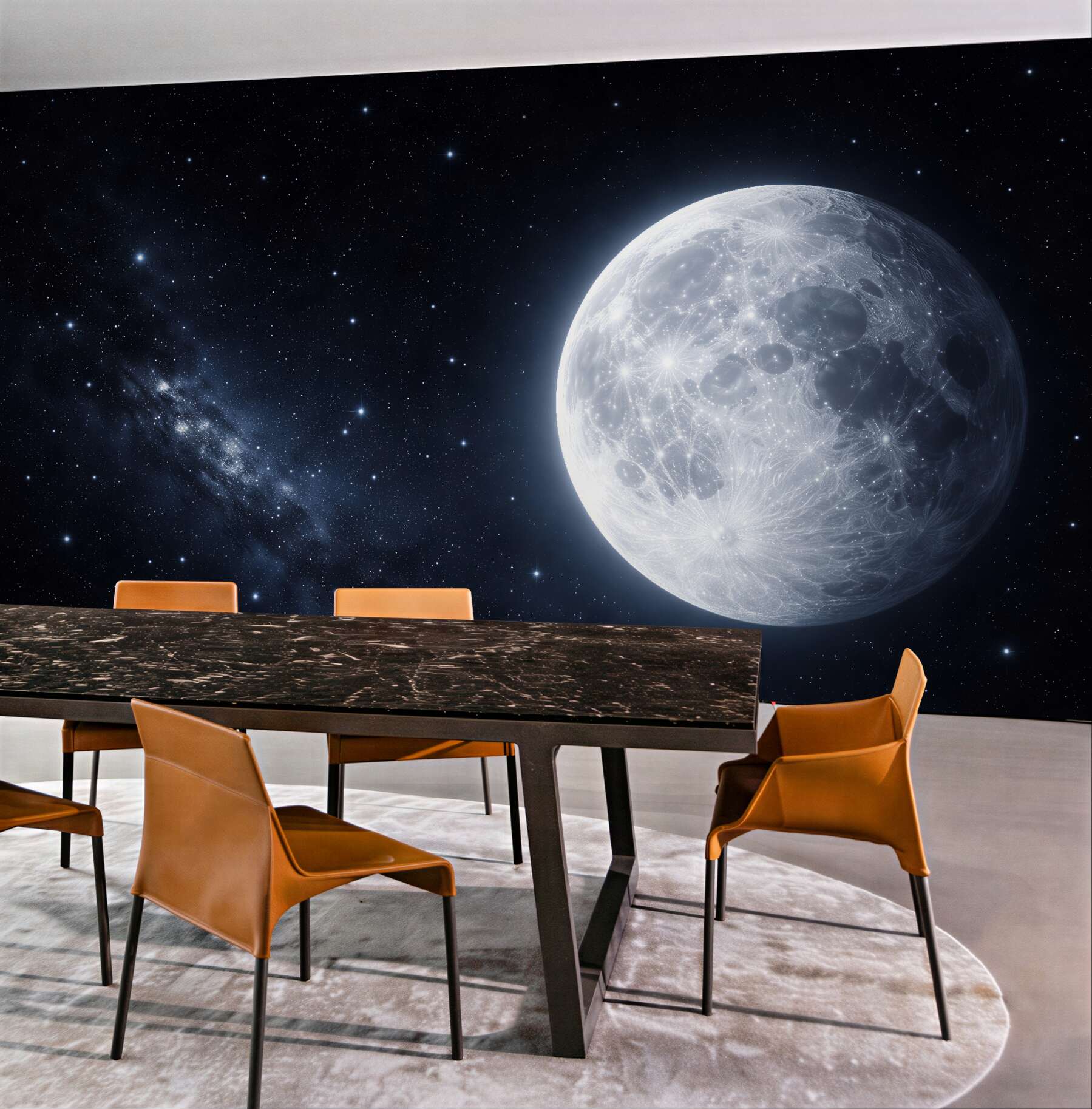 Fototapeten Glänzender Mond zwischen den Sternen