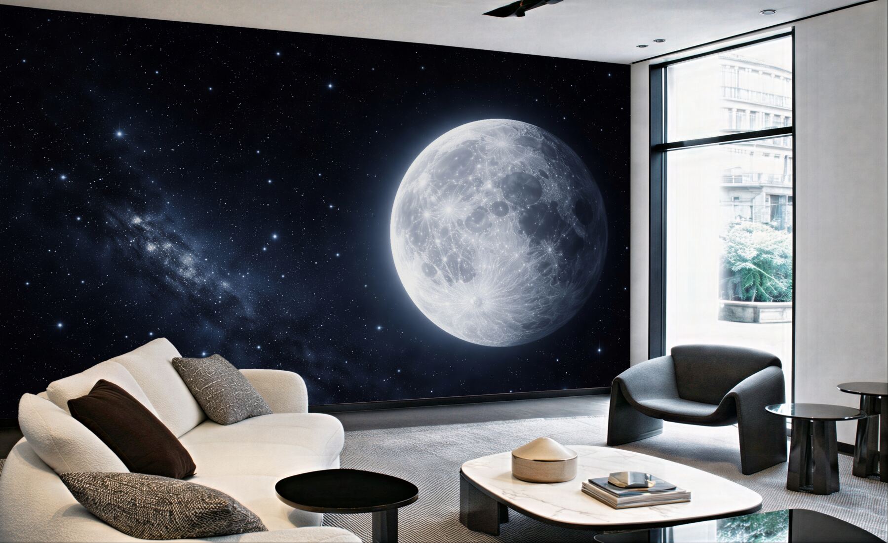 Fototapeten Glänzender Mond zwischen den Sternen