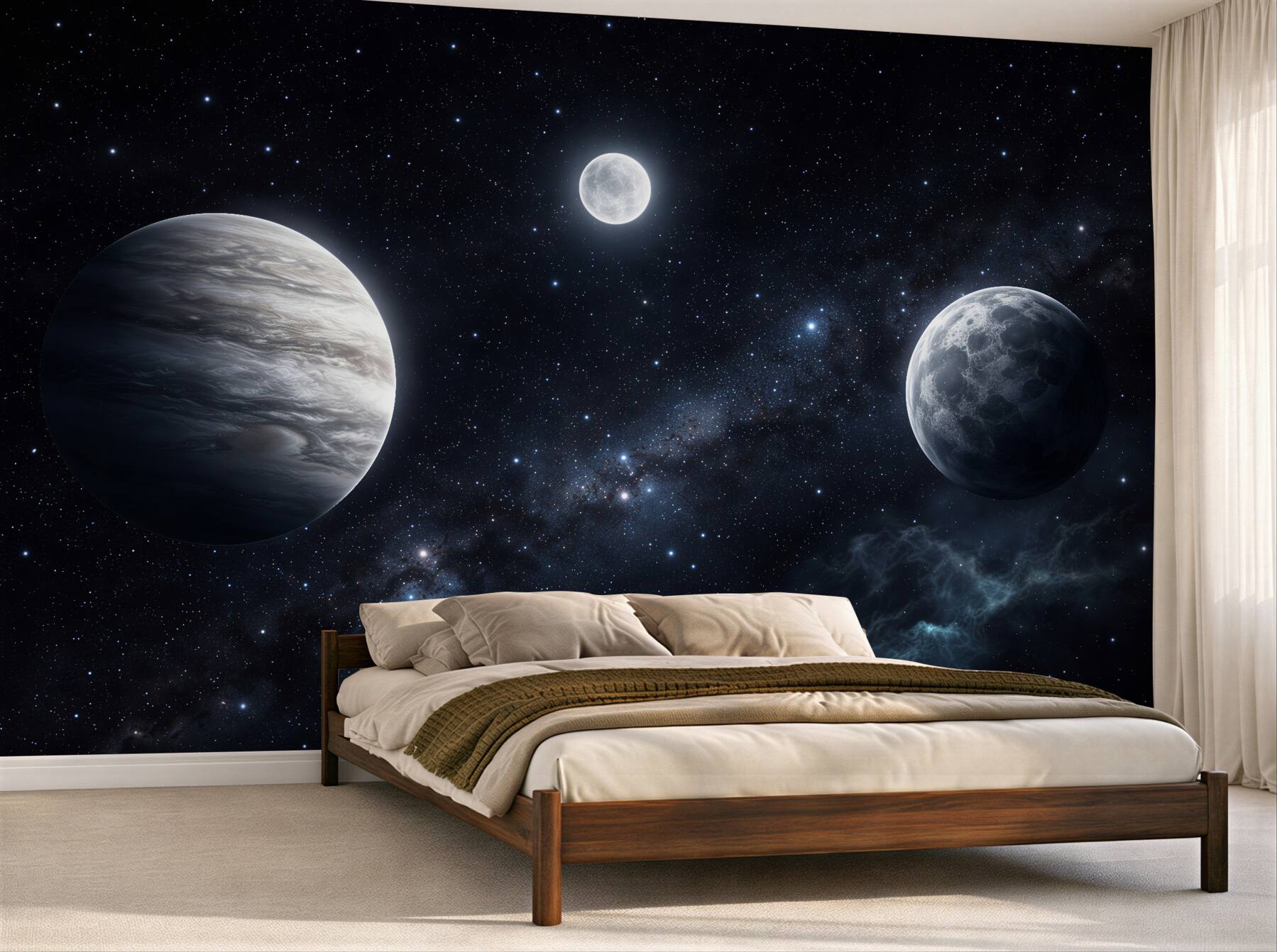 Fototapeten Drei Planeten im nächtlichen Kosmos