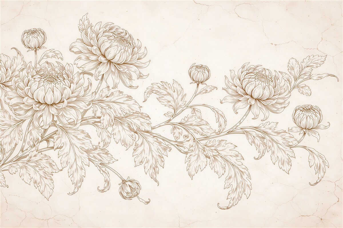 Fototapeten Cremefarbene Blumen in eleganter Zeichnung