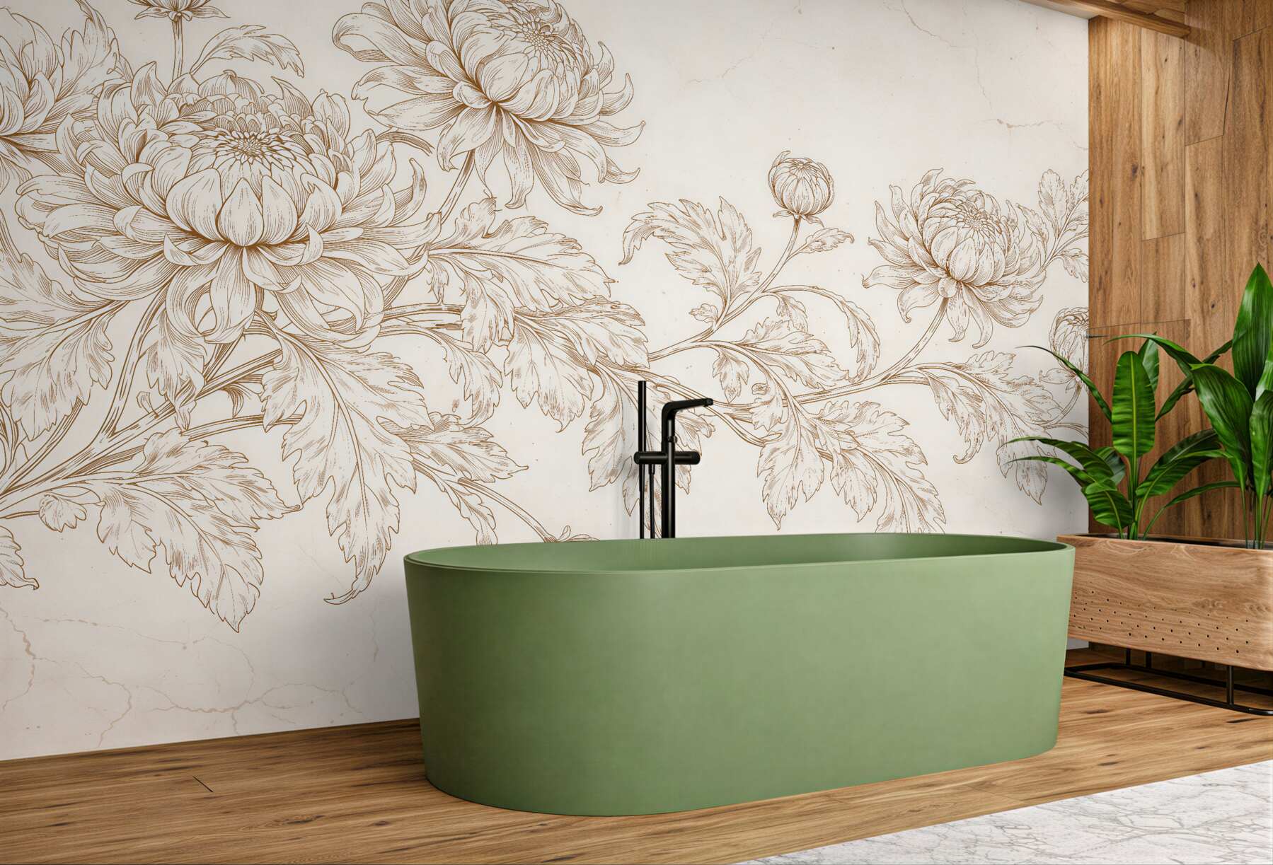 Fototapeten Cremefarbene Blumen in eleganter Zeichnung