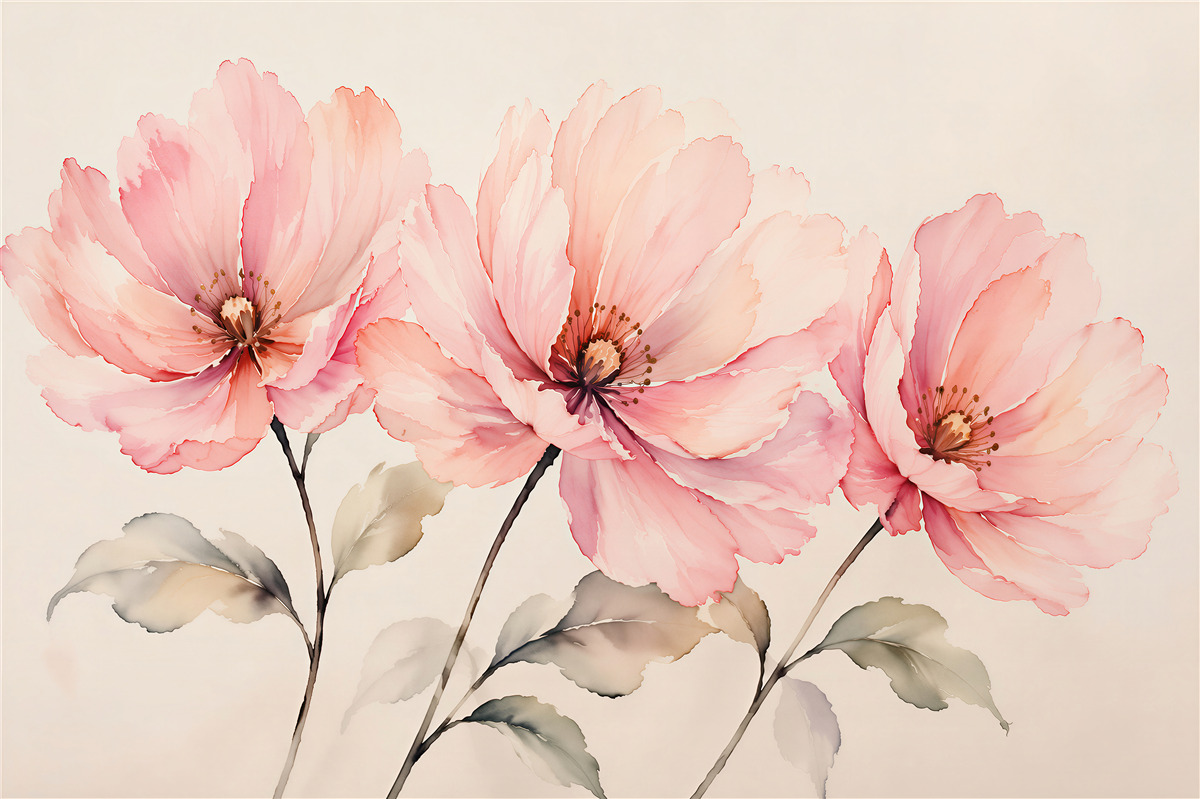 Fototapeten Pudrige Blumen in Aquarell