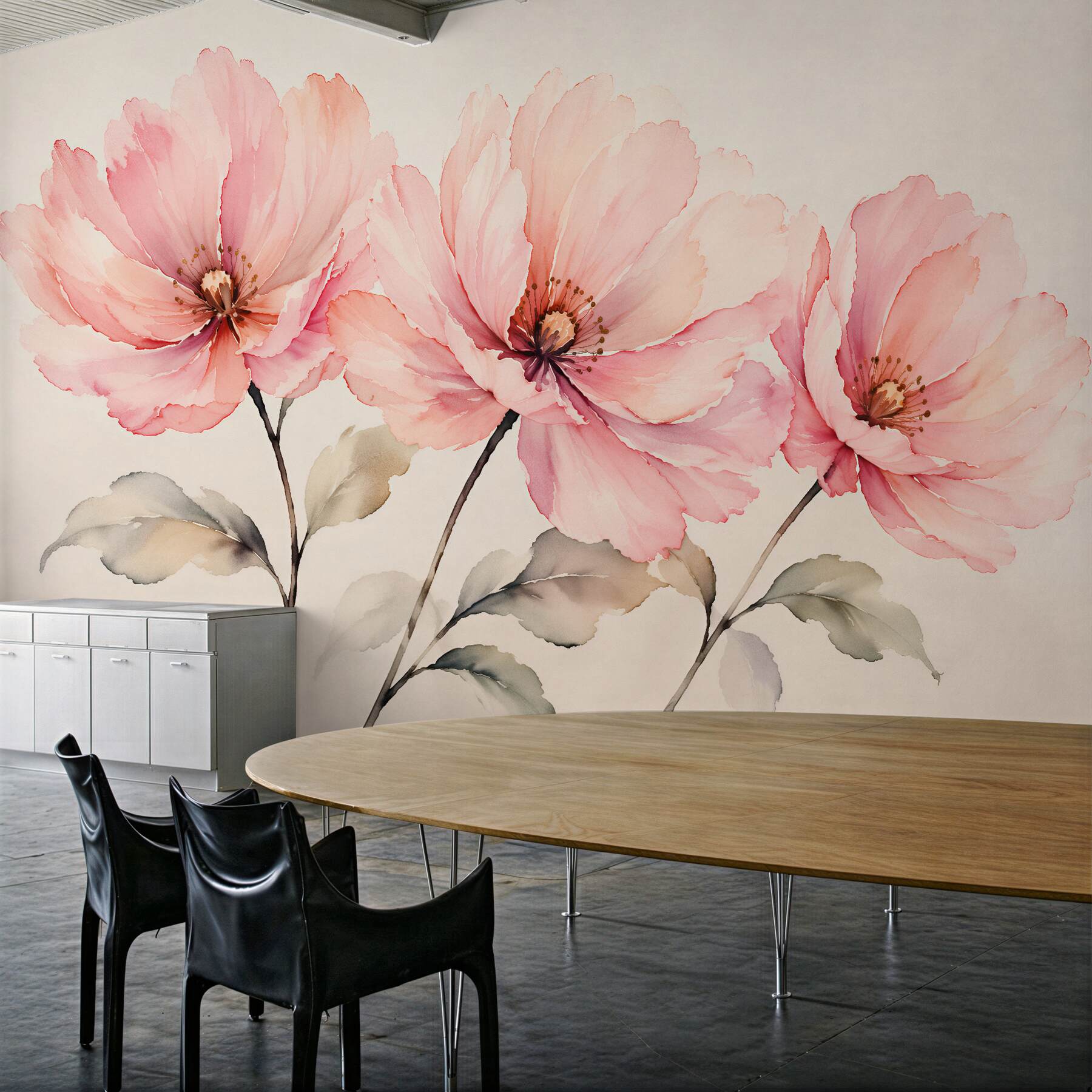 Fototapeten Pudrige Blumen in Aquarell