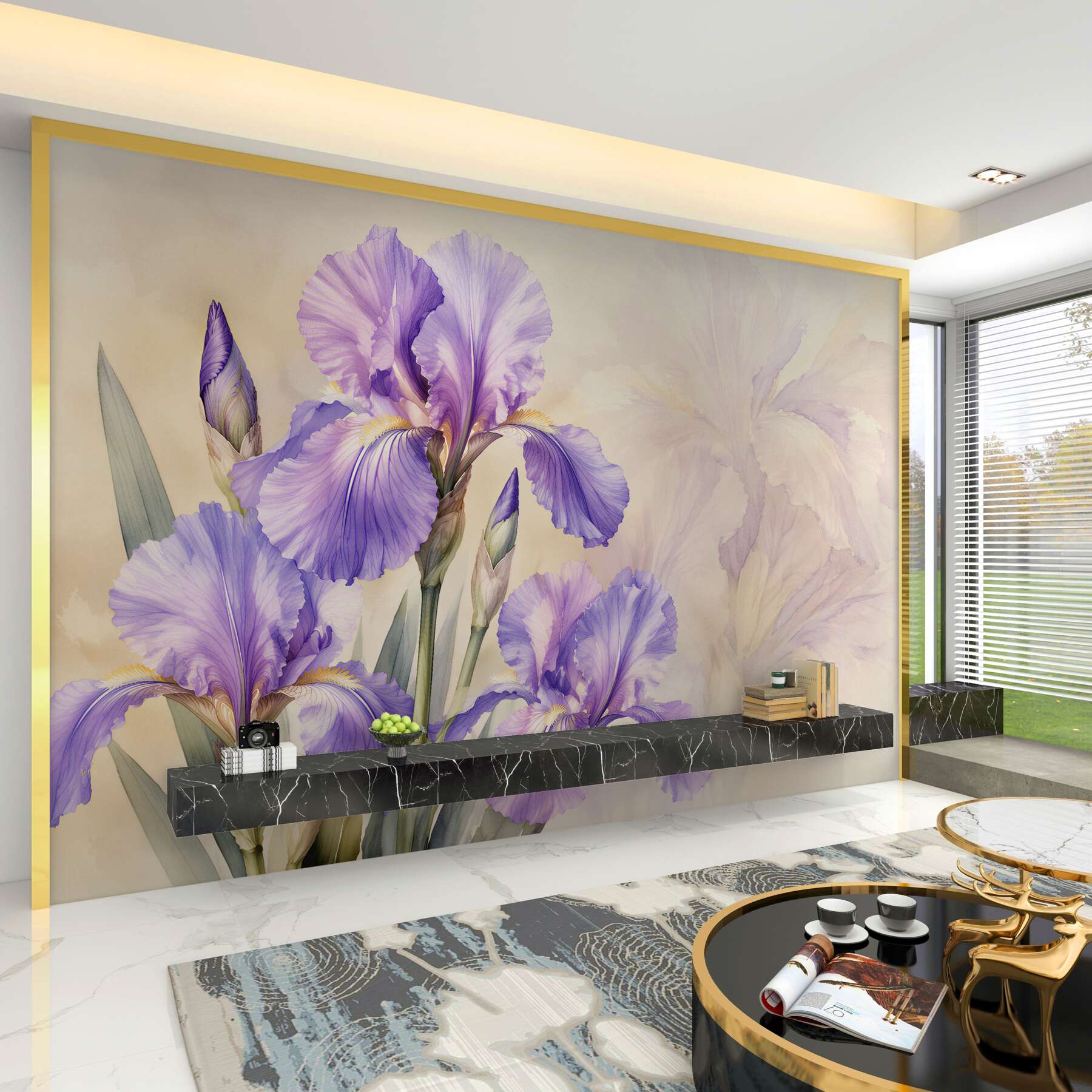 Fototapeten Lavendelfarbene Iris im Glanz