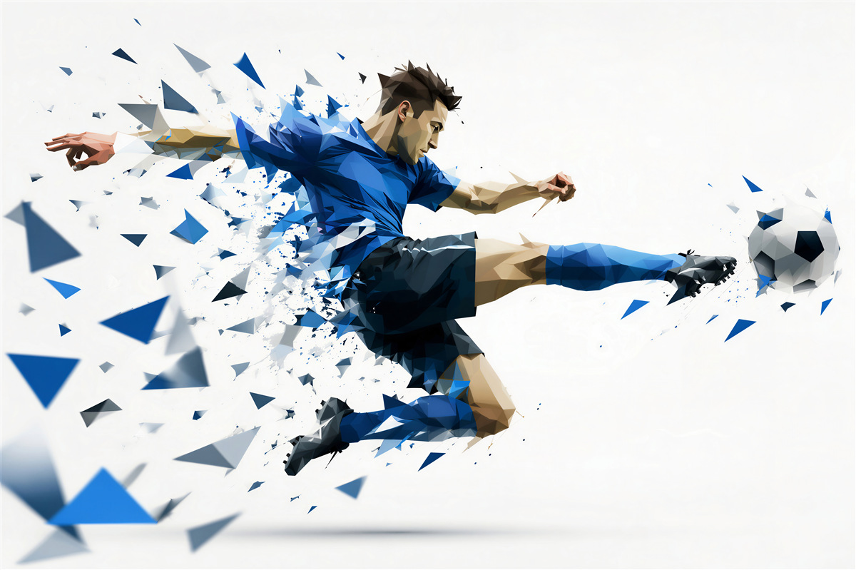 Fototapeten Dynamischer Fußballspieler im geometrischen Stil