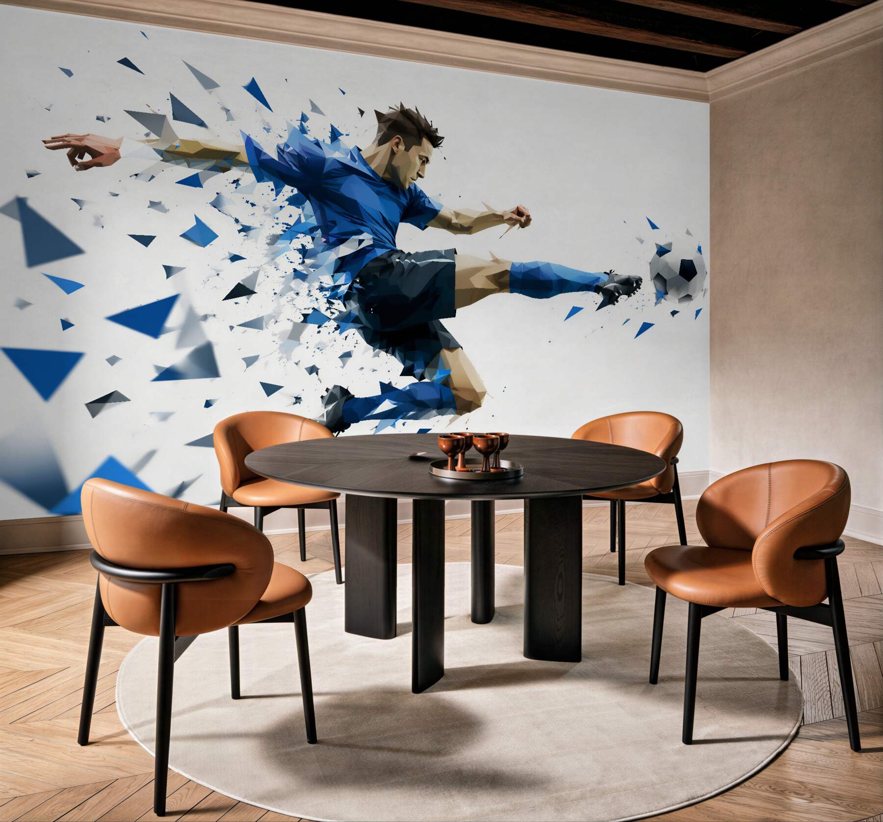 Fototapeten Dynamischer Fußballspieler im geometrischen Stil