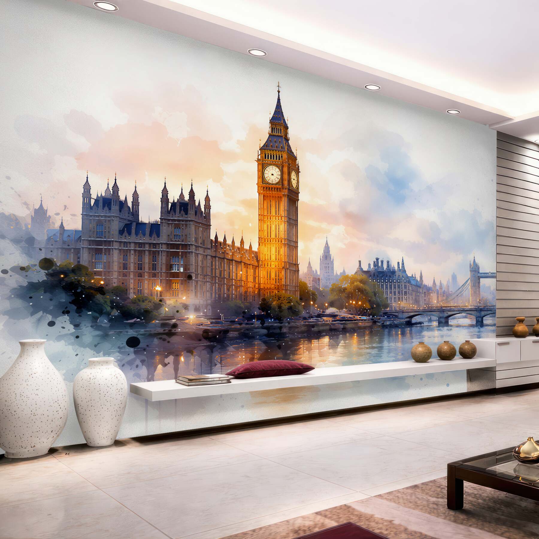Fototapeten Aquarell-London im Morgengrauen
