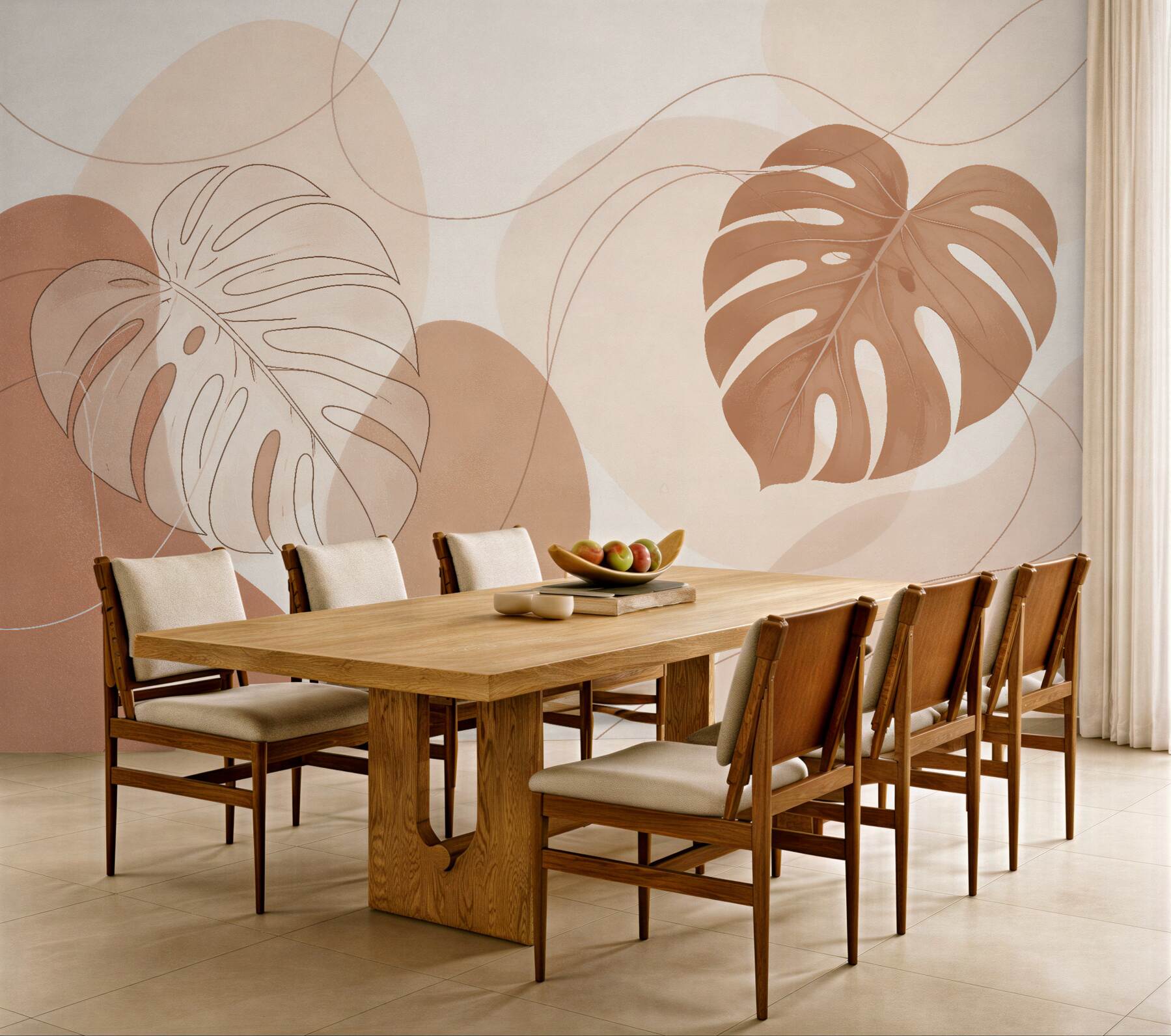 Fototapeten Minimalistische Monstera-Blätter Beige
