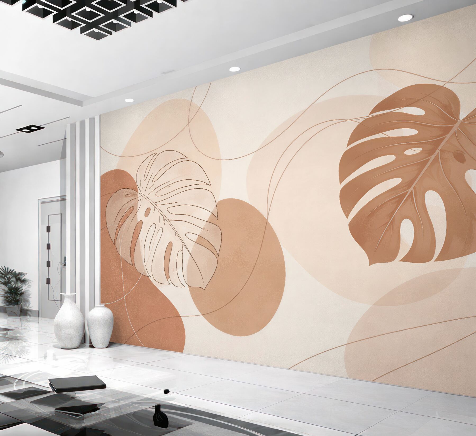 Fototapeten Minimalistische Monstera-Blätter Beige
