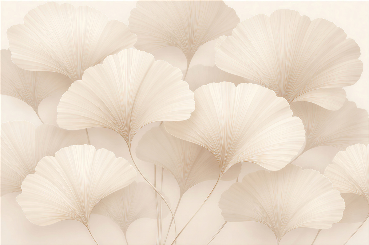 Fototapeten Cremefarbene Ginkgo-Blätter Eleganz
