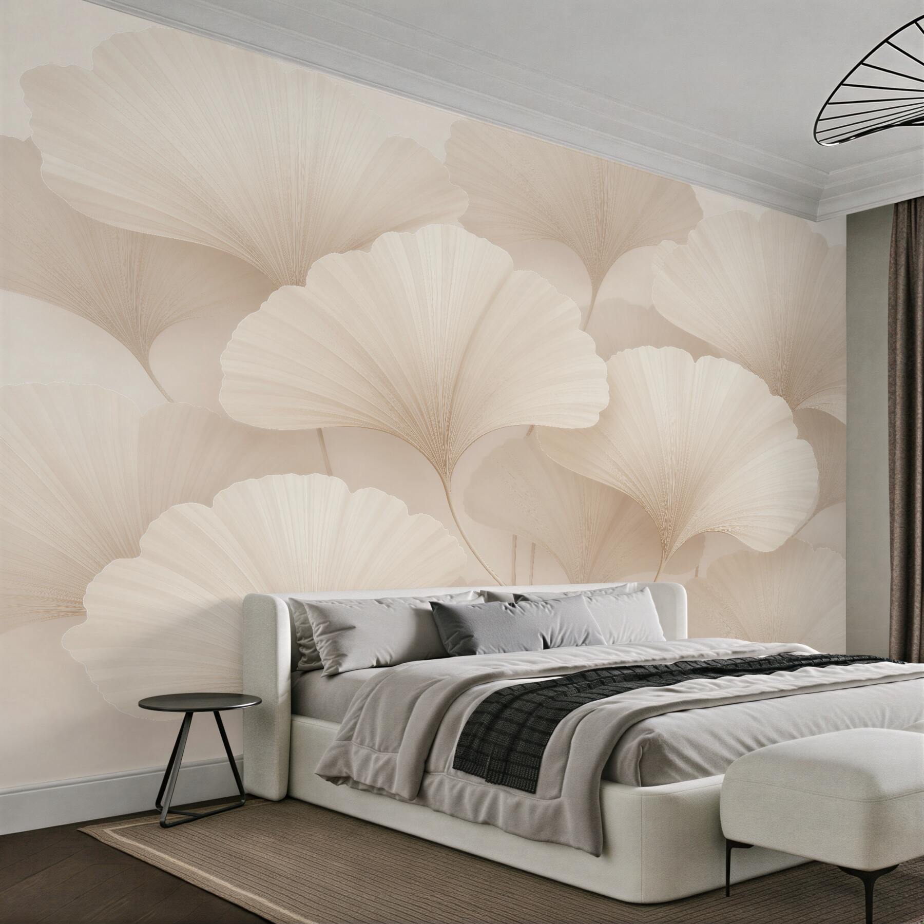 Fototapeten Cremefarbene Ginkgo-Blätter Eleganz