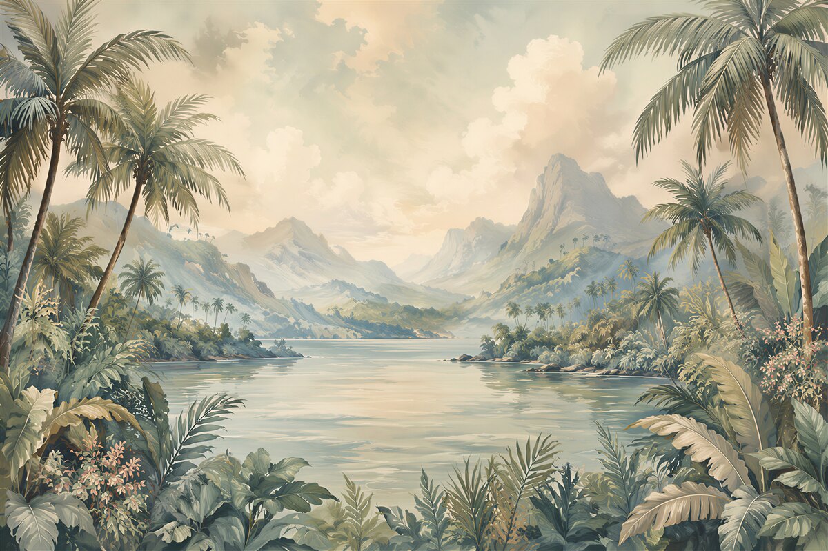 Fototapeten Paradiesische Lagune zwischen Palmen