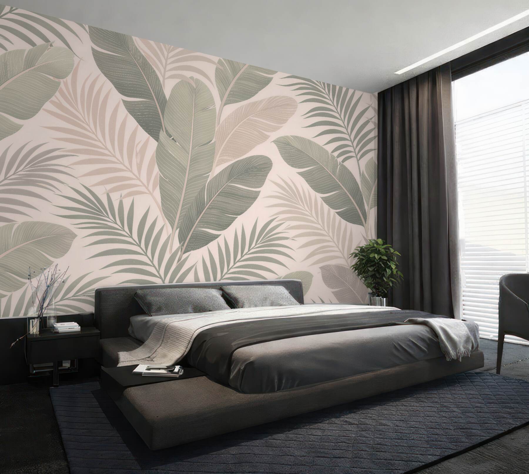 Fototapeten Subtile Palmenblätter beige