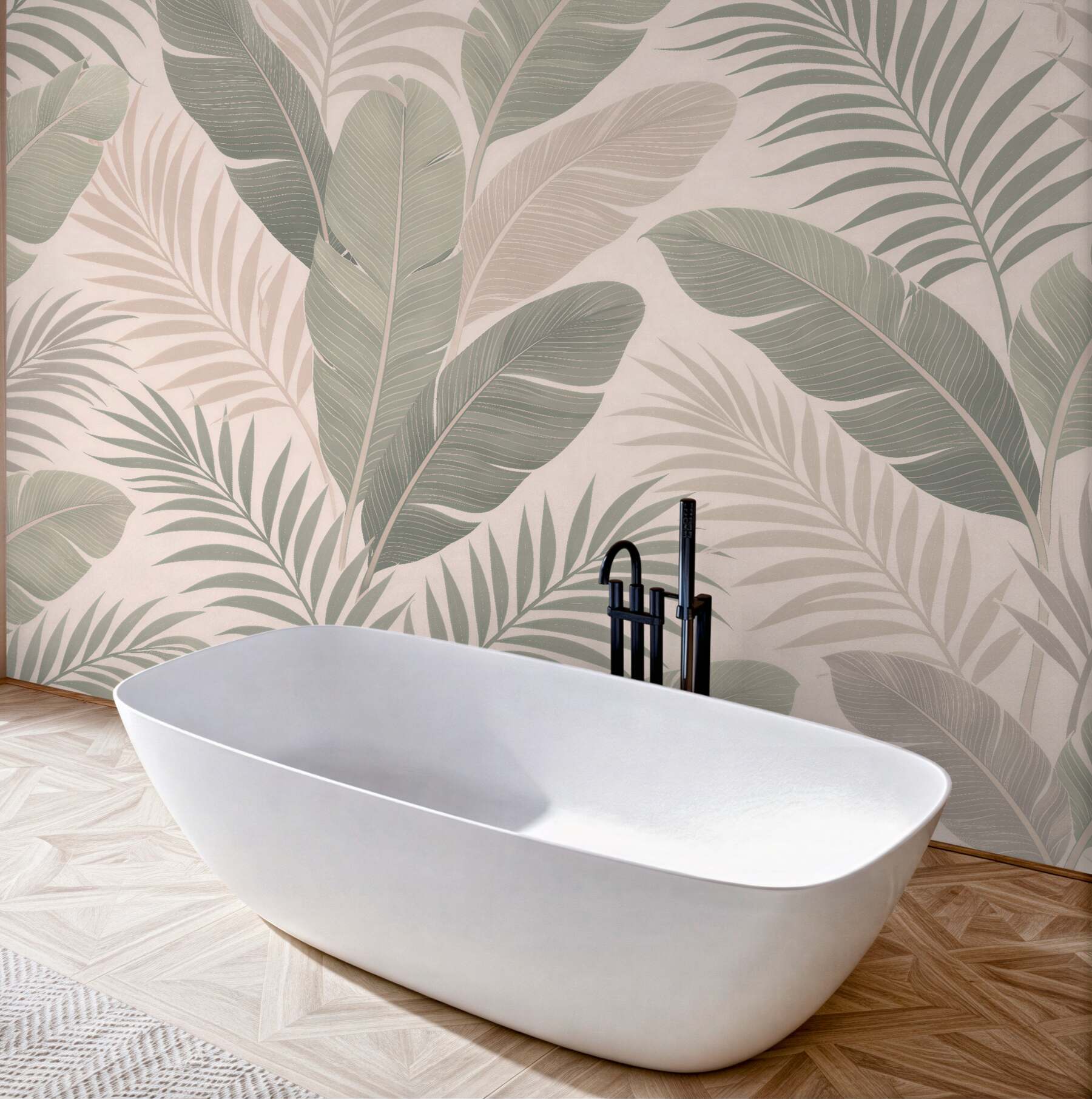 Fototapeten Subtile Palmenblätter beige