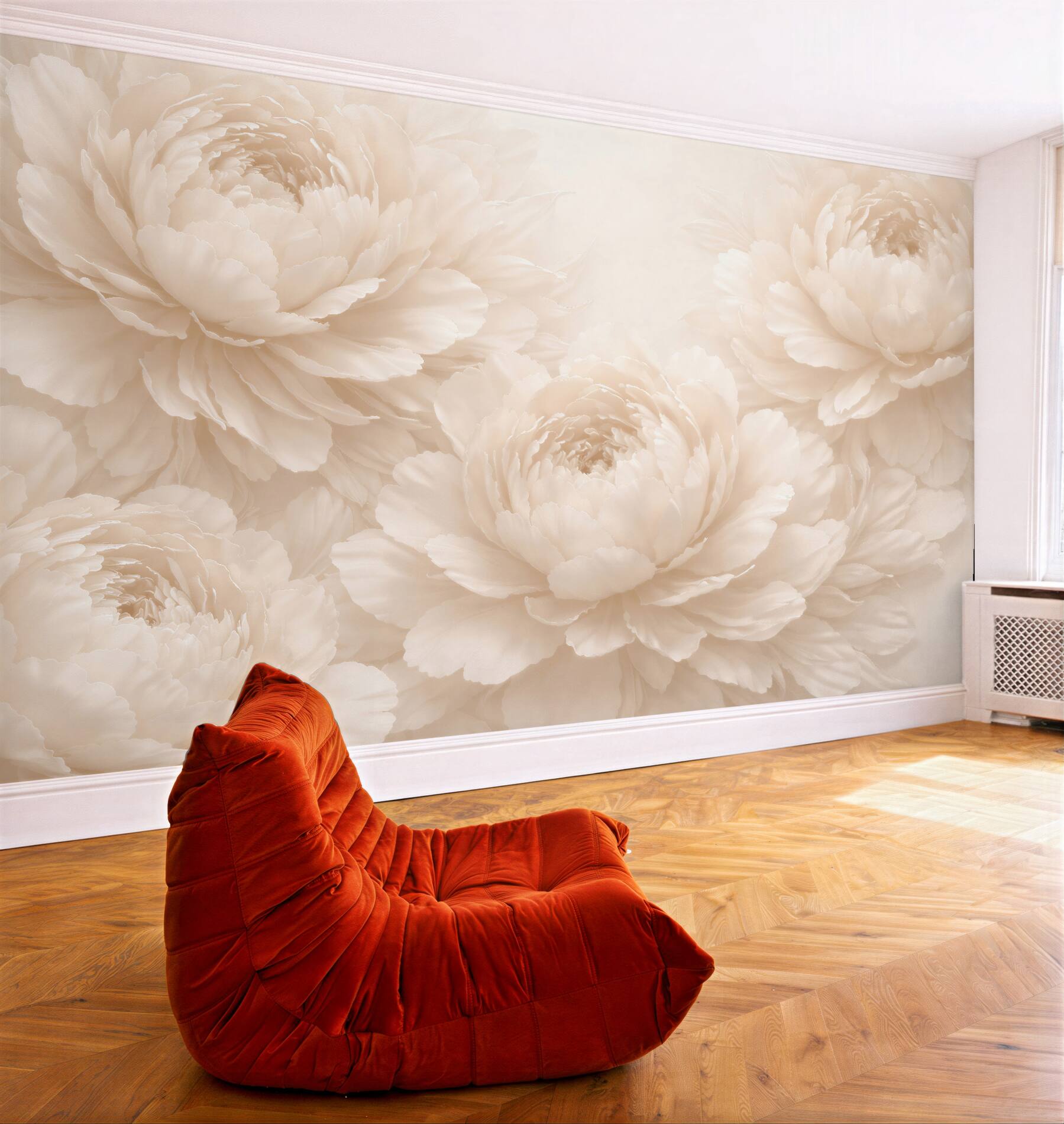 Fototapeten Cremefarbene Pfingstrosen in elegantem Glanz