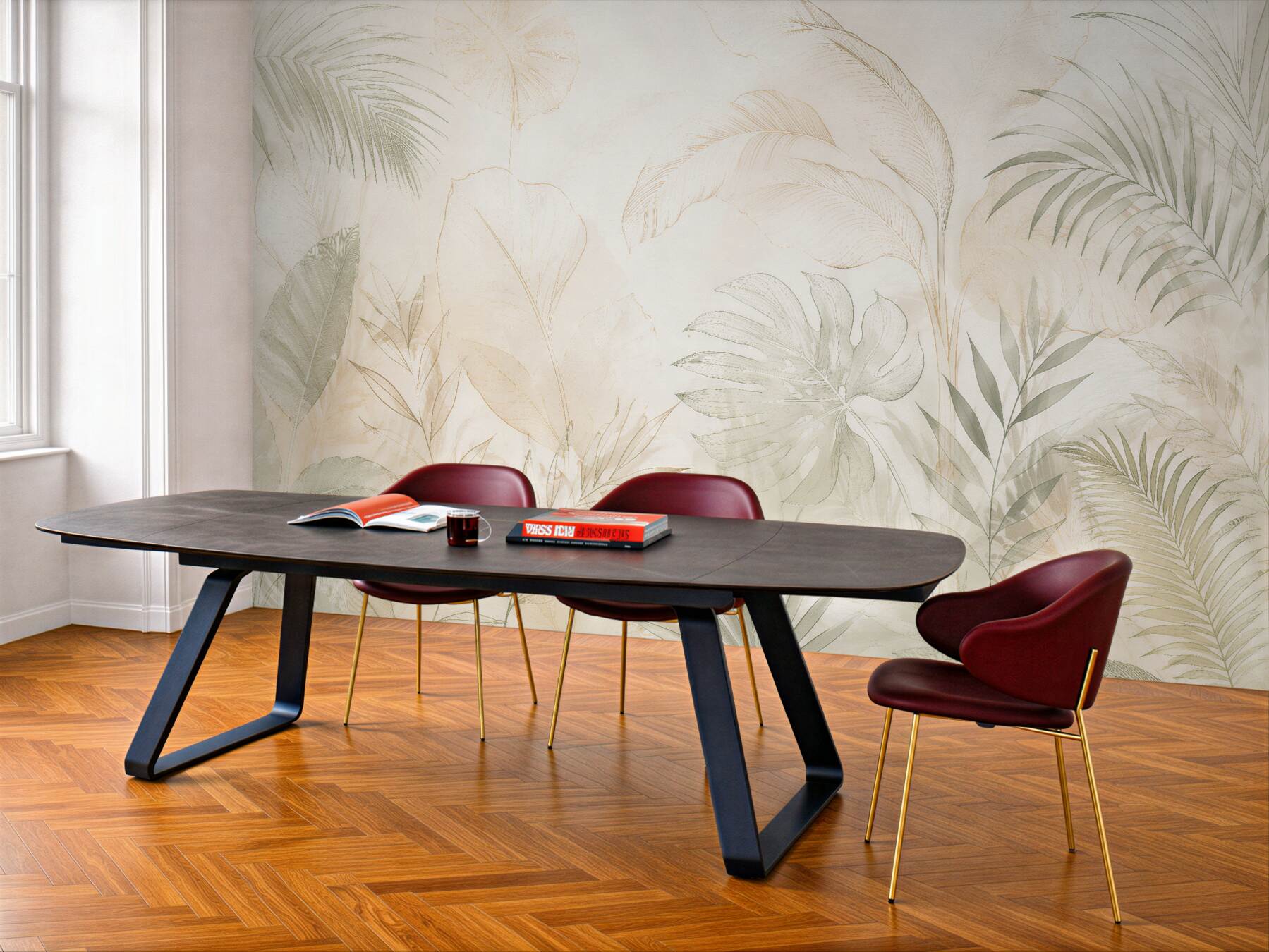 Fototapeten Zarte Palmblätter in Beige