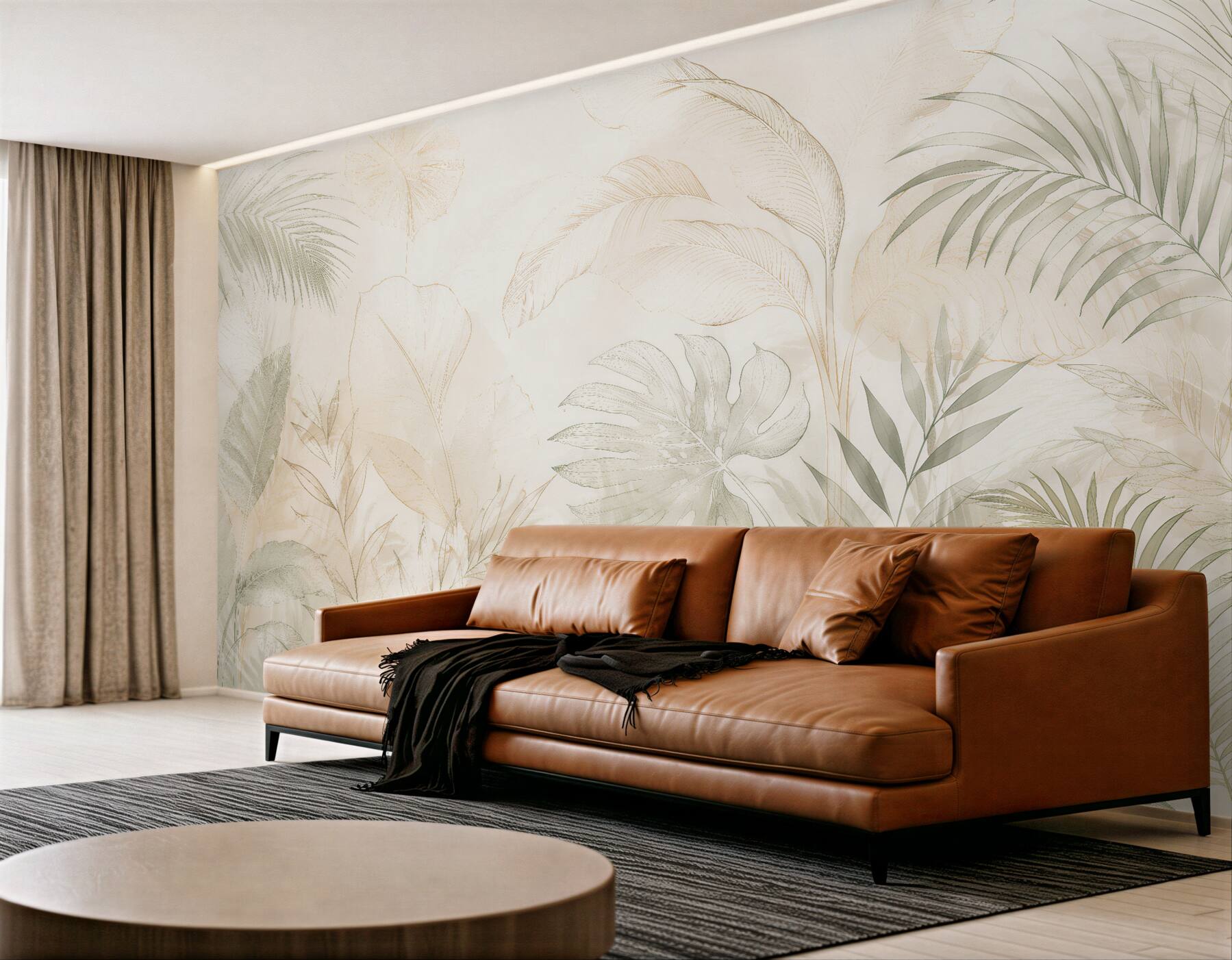 Fototapeten Zarte Palmblätter in Beige