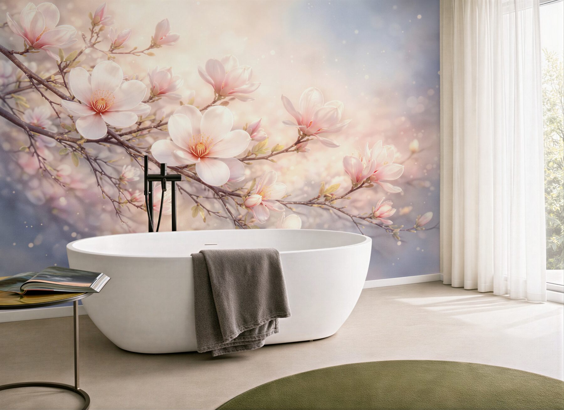 Fototapeten Blühende Magnolie im Pastelllicht