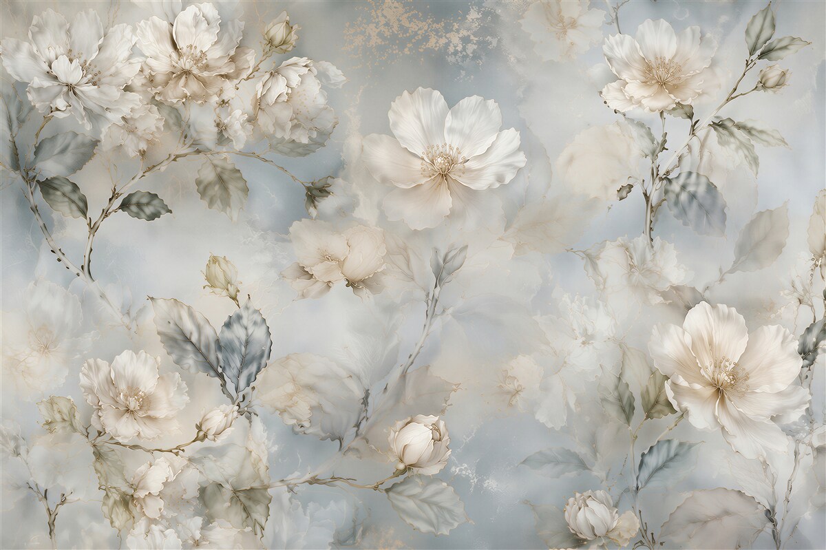 Fototapeten Zarte Blumen im Pastellnebel