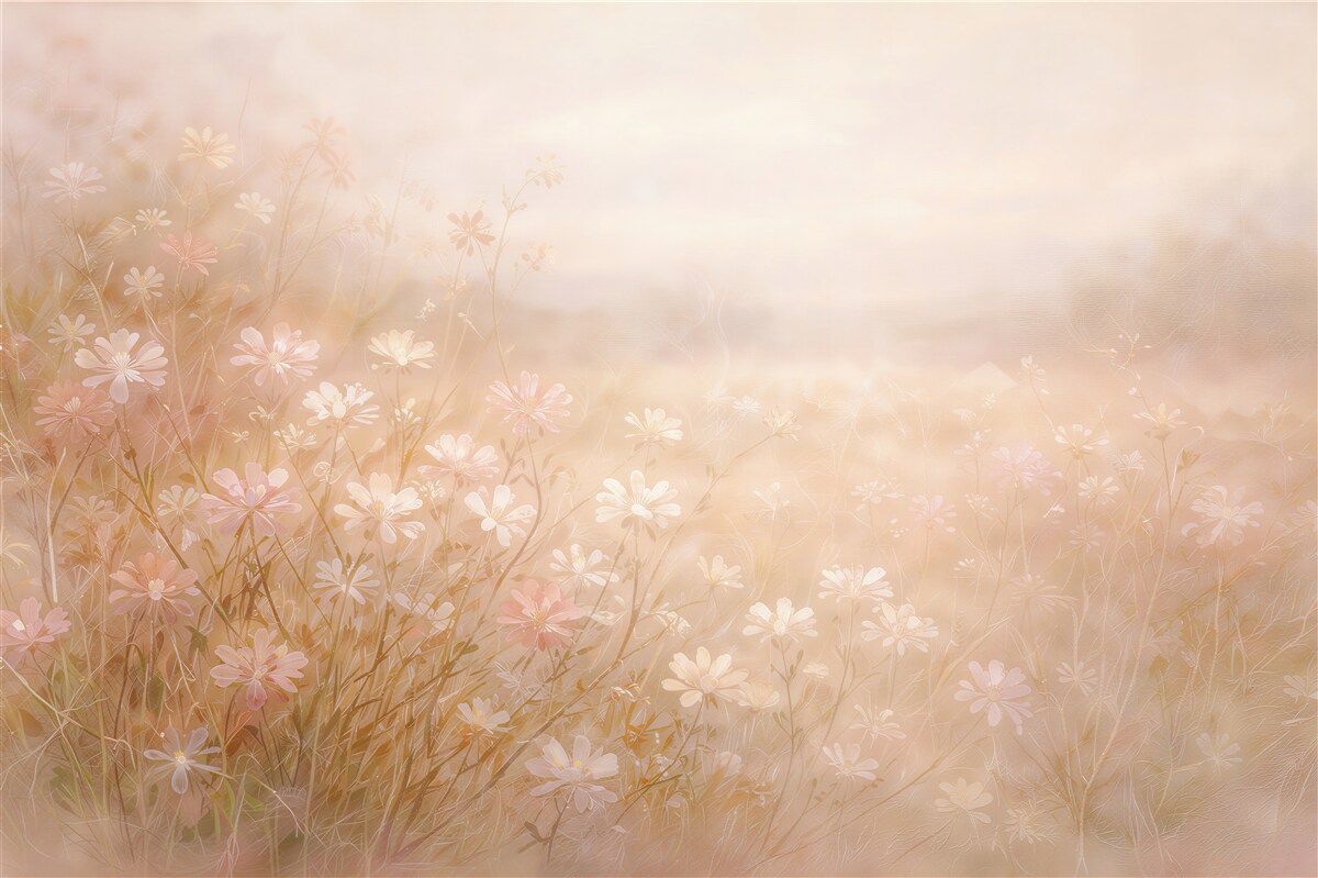 Fototapeten Pudrige Wiese zarter Blumen