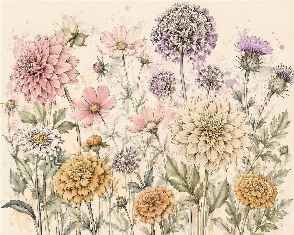 Fototapeten Subtile Vintage-Blumenwiese