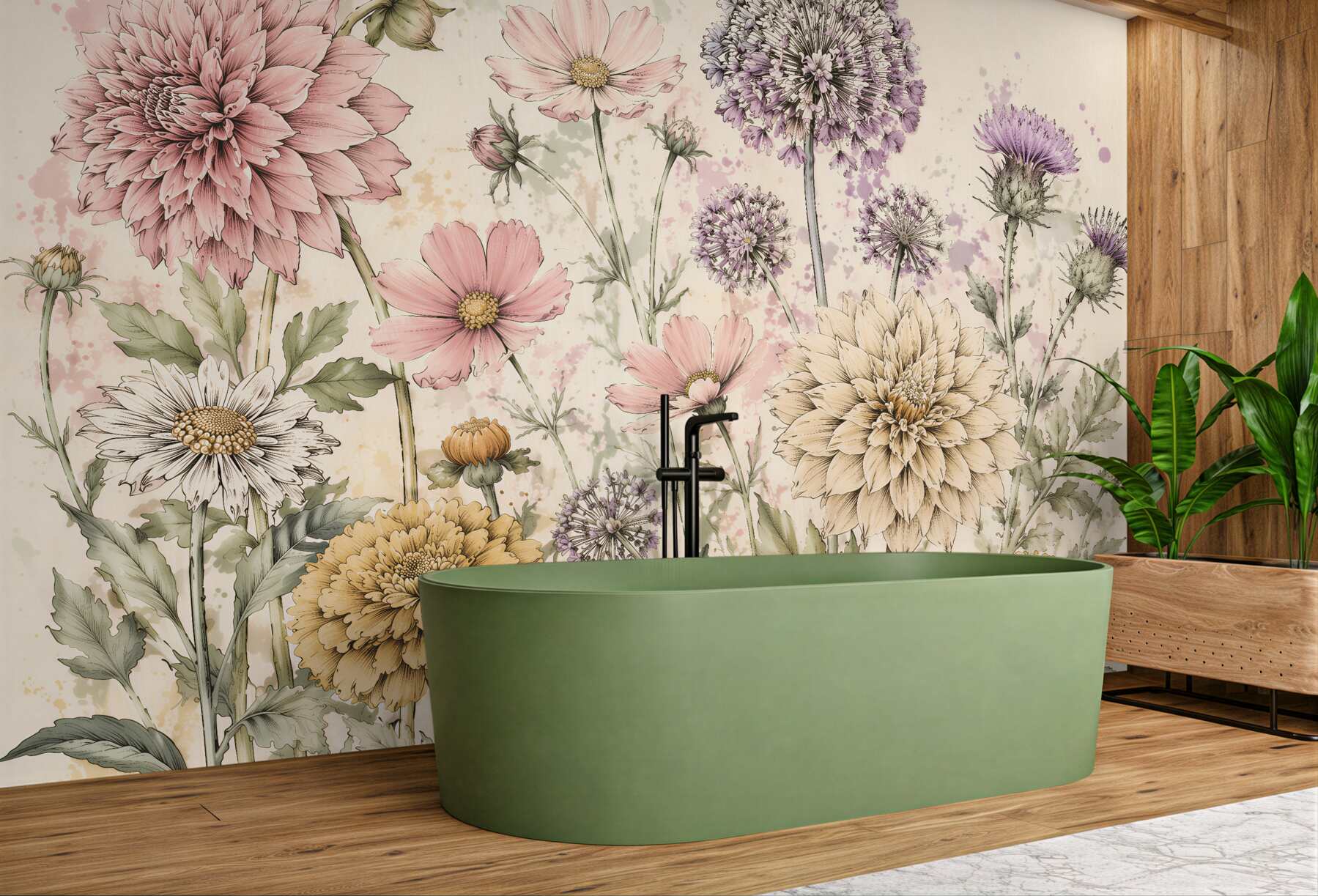 Fototapeten Subtile Vintage-Blumenwiese
