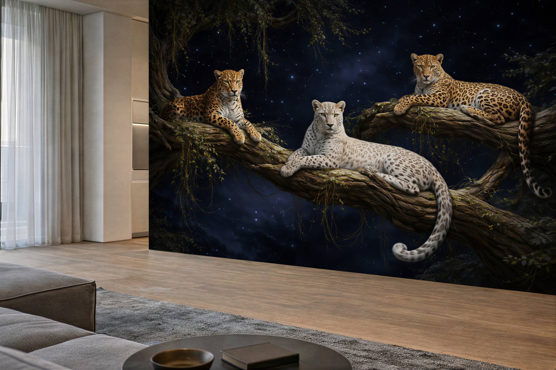 Fototapeten Leoparden unter dem Sternenhimmel