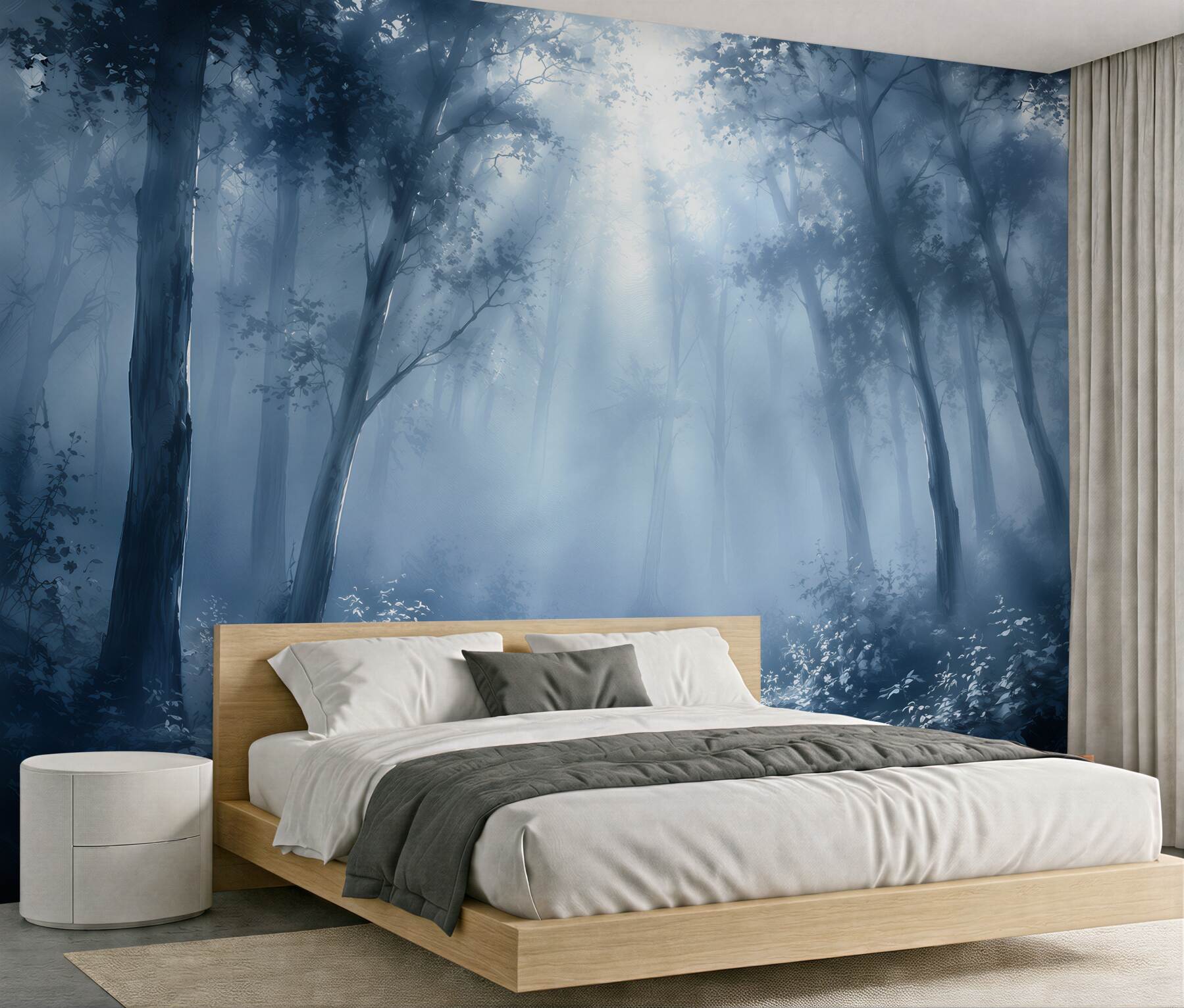 Fototapeten Waldnebel im blauen Licht