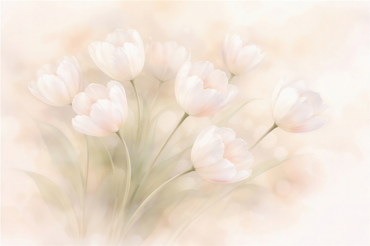 Fototapeten Puderfarbene Tulpen im Glanz