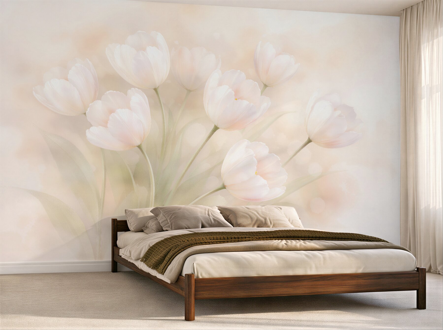 Fototapeten Puderfarbene Tulpen im Glanz