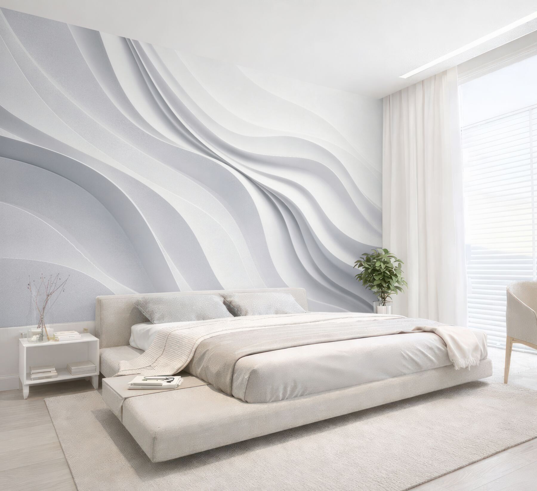 Fototapeten Weiße wellenförmige Linien 3D