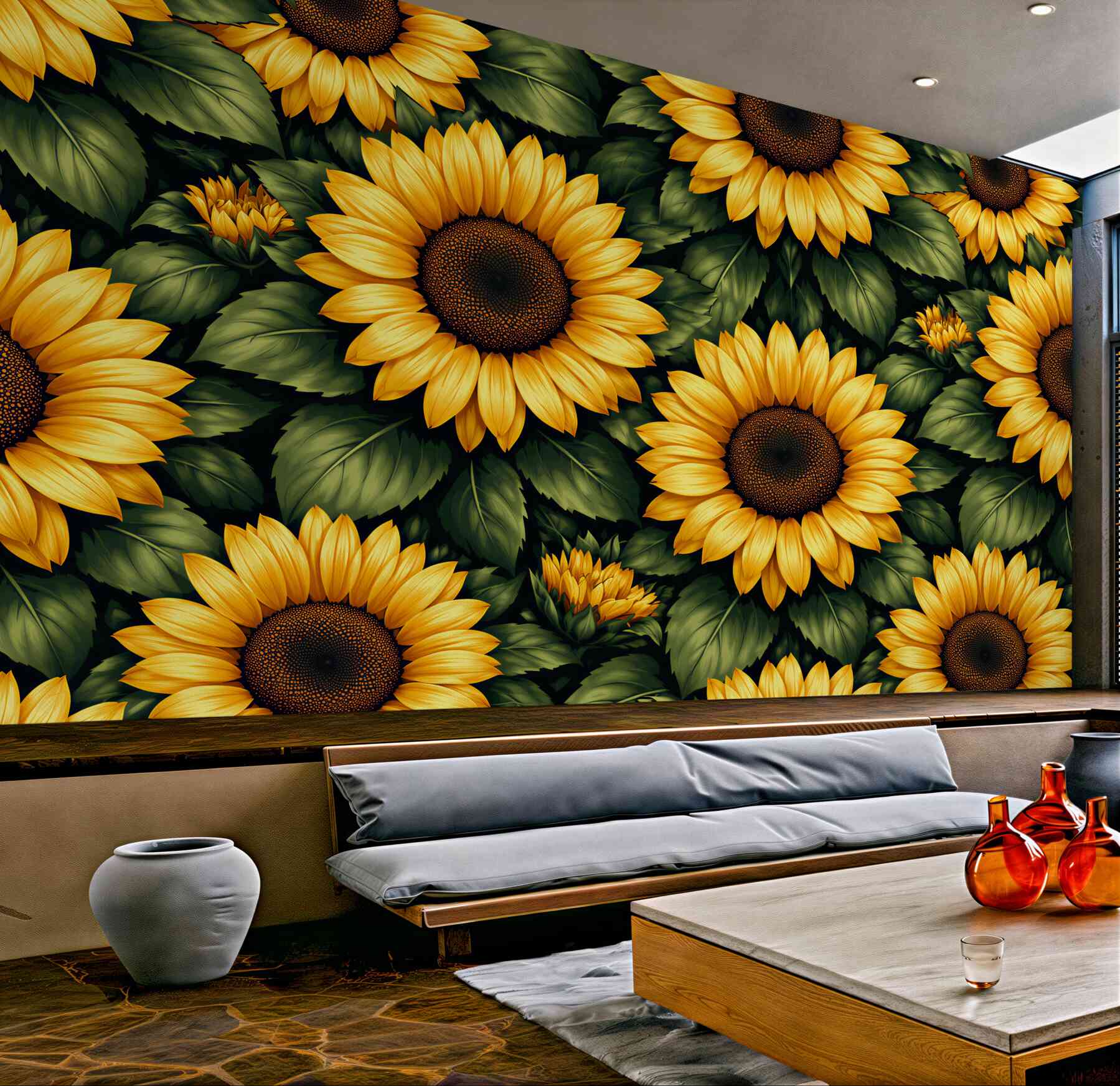 Fototapeten Sonnenblumen auf dunklem Hintergrund
