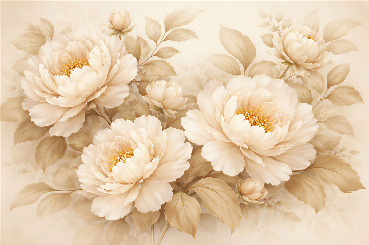 Fototapeten Beige Pfingstrosen im eleganten Stil