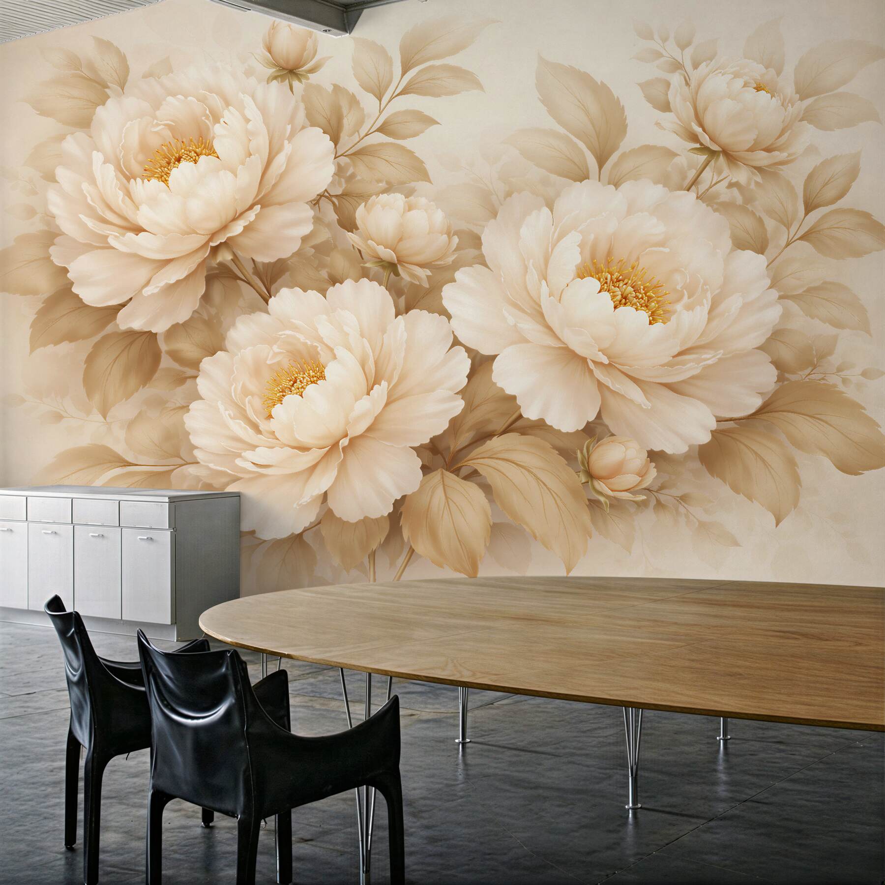 Fototapeten Beige Pfingstrosen im eleganten Stil