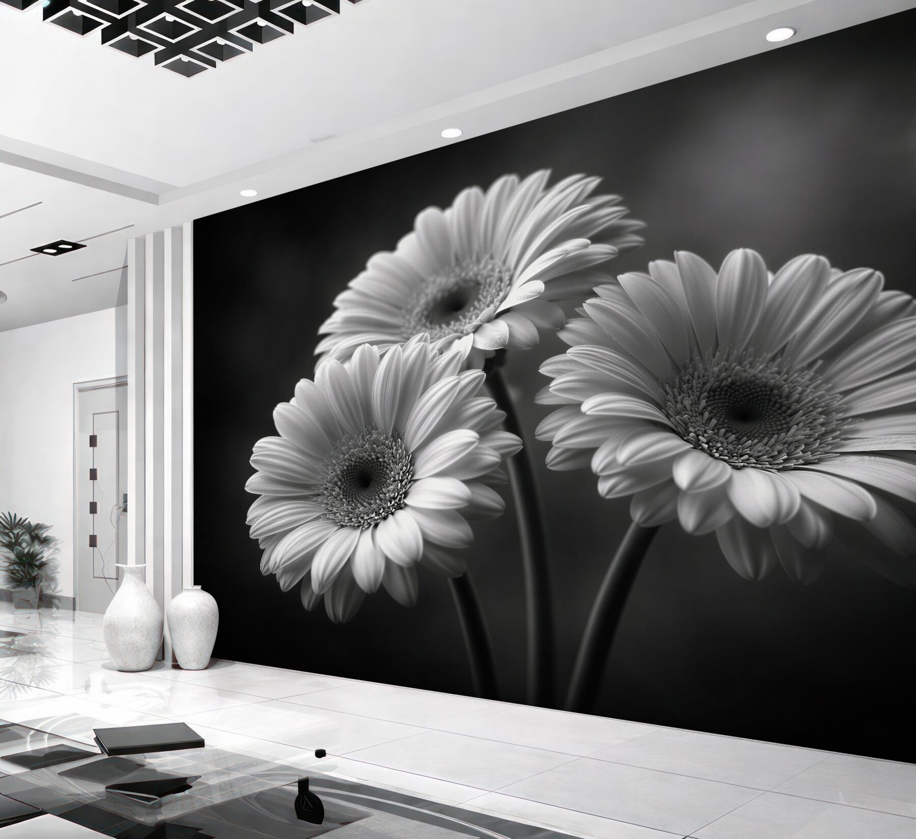 Fototapeten Schwarz-weiße Gerbera in eleganter Ausstrahlung