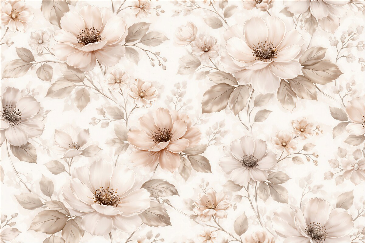 Fototapeten Beige Blumen im zarten Stil