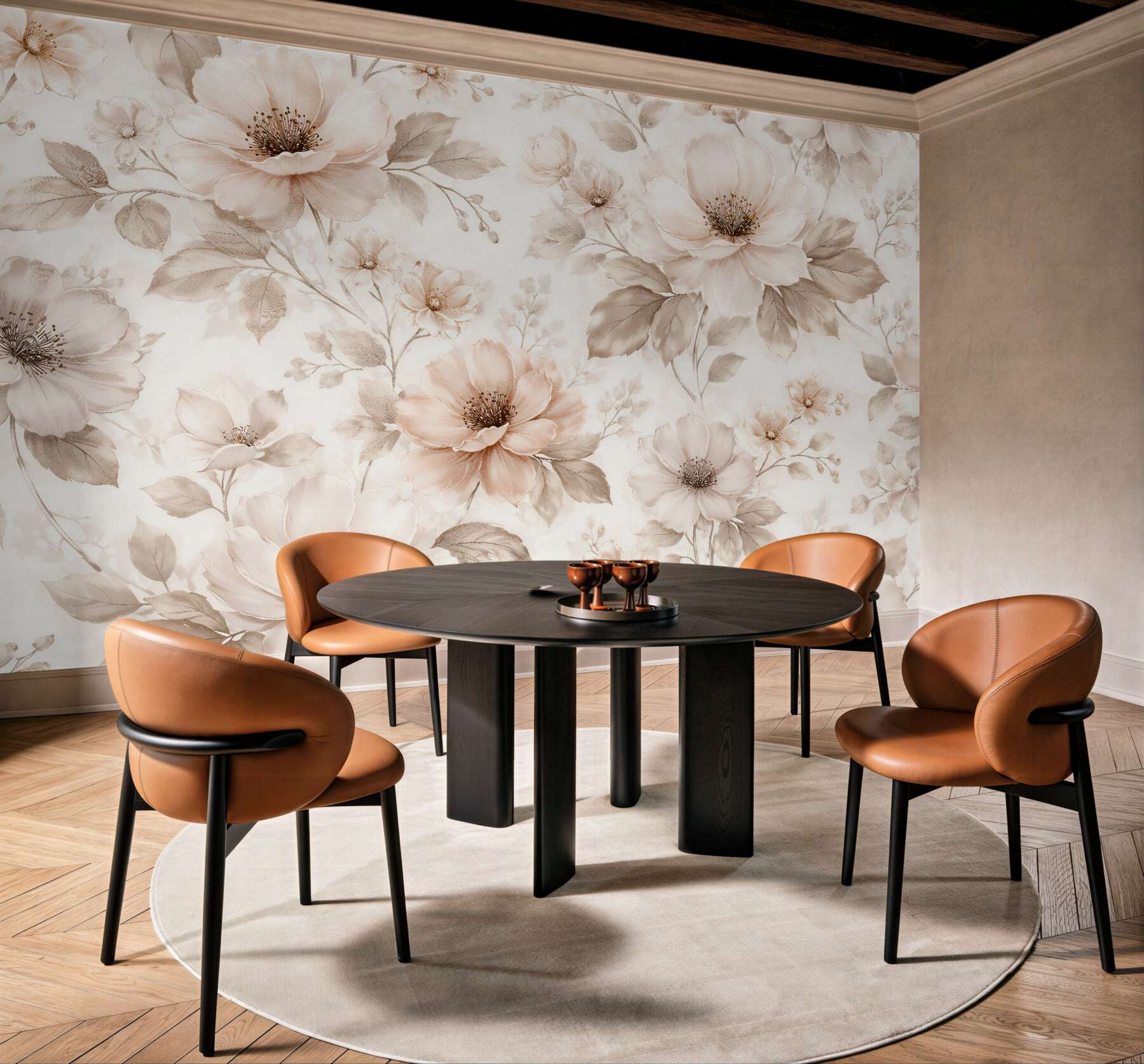 Fototapeten Beige Blumen im zarten Stil