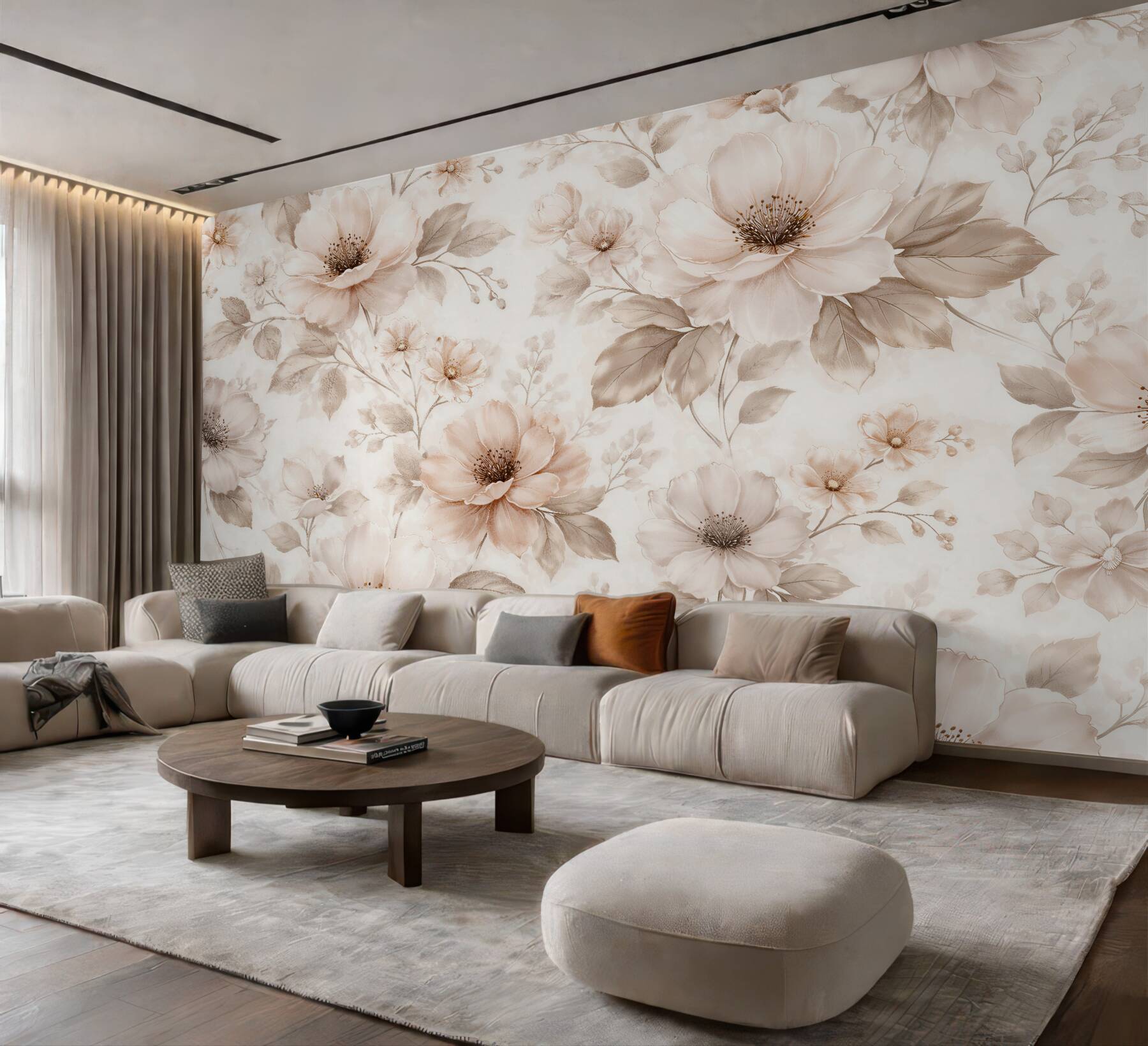Fototapeten Beige Blumen im zarten Stil