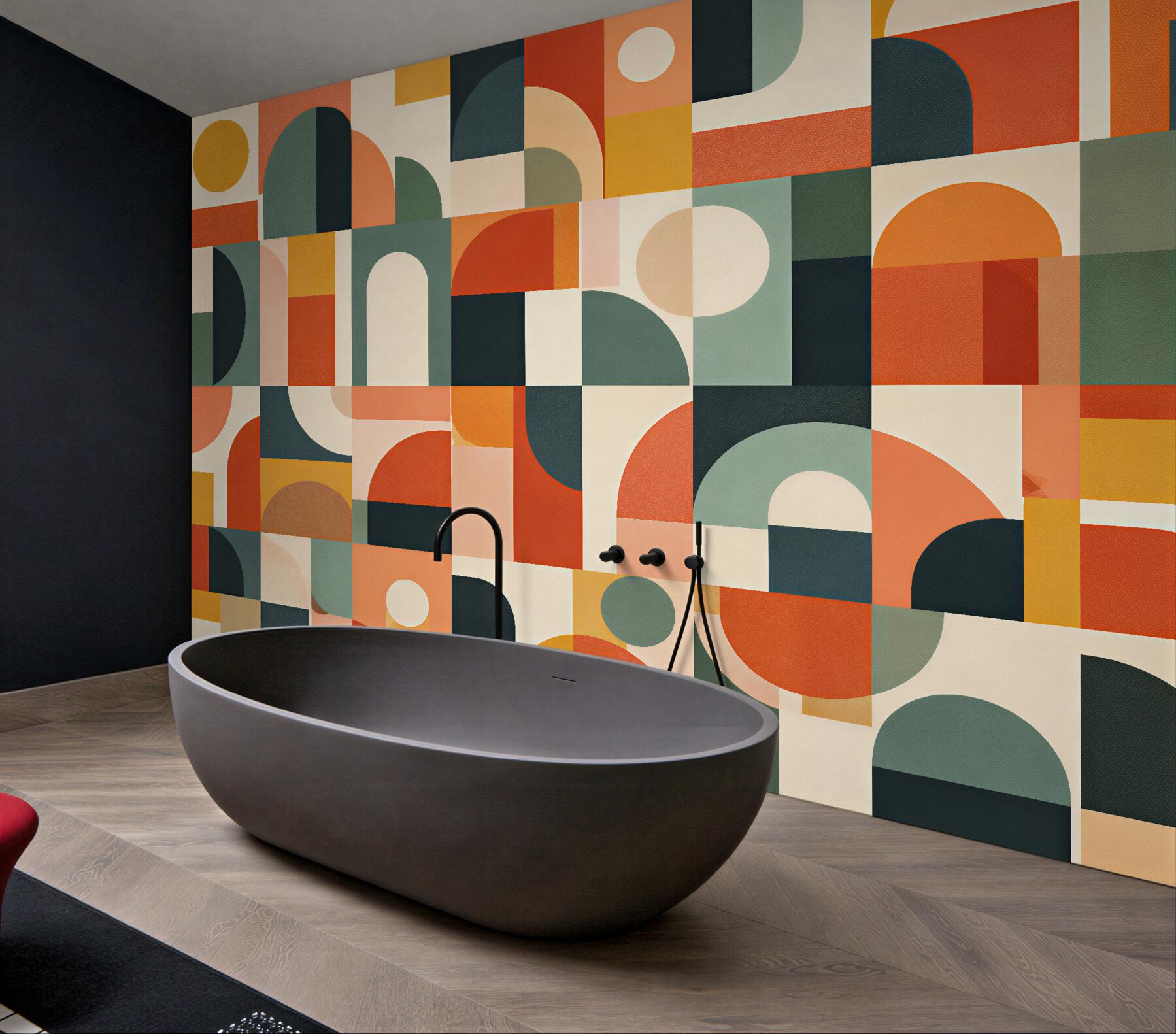 Fototapeten Geometrisches Mosaik in warmen Farbtönen