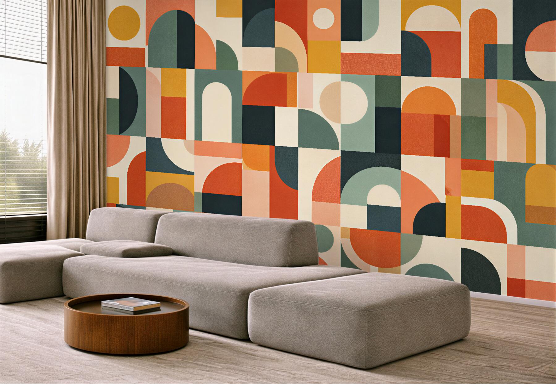 Fototapeten Geometrisches Mosaik in warmen Farbtönen