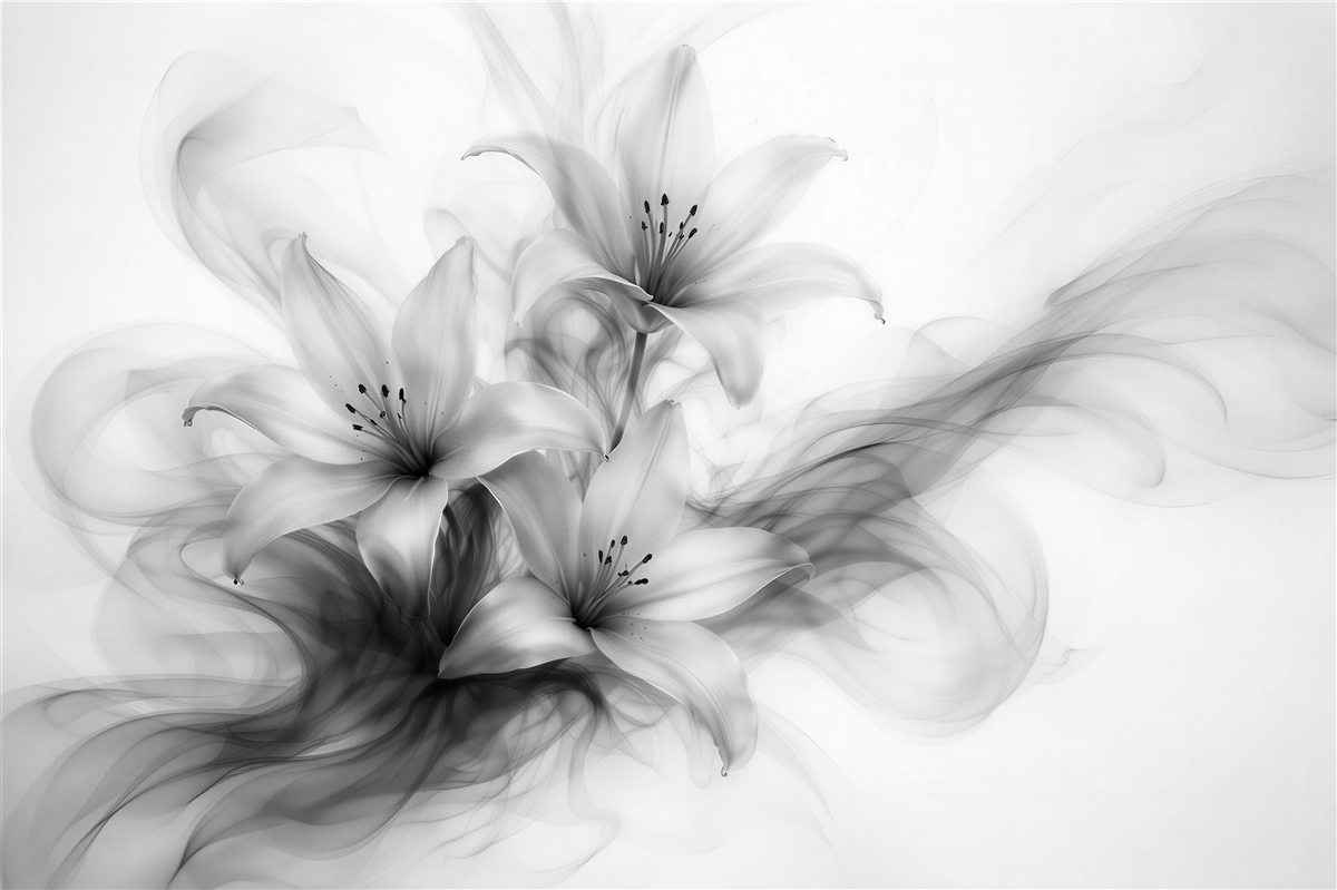 Fototapeten Rauchige Lilien in Schwarz-Weiß