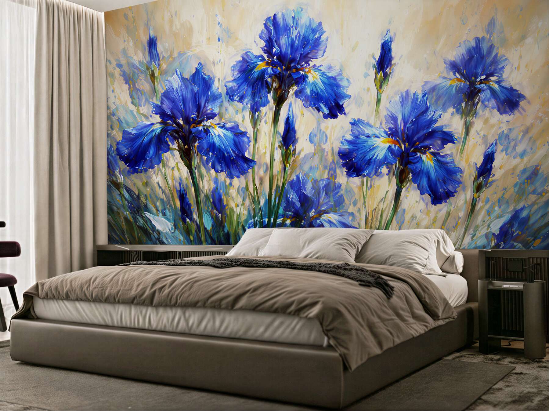 Fototapeten Gemalte blaue Iris im Licht