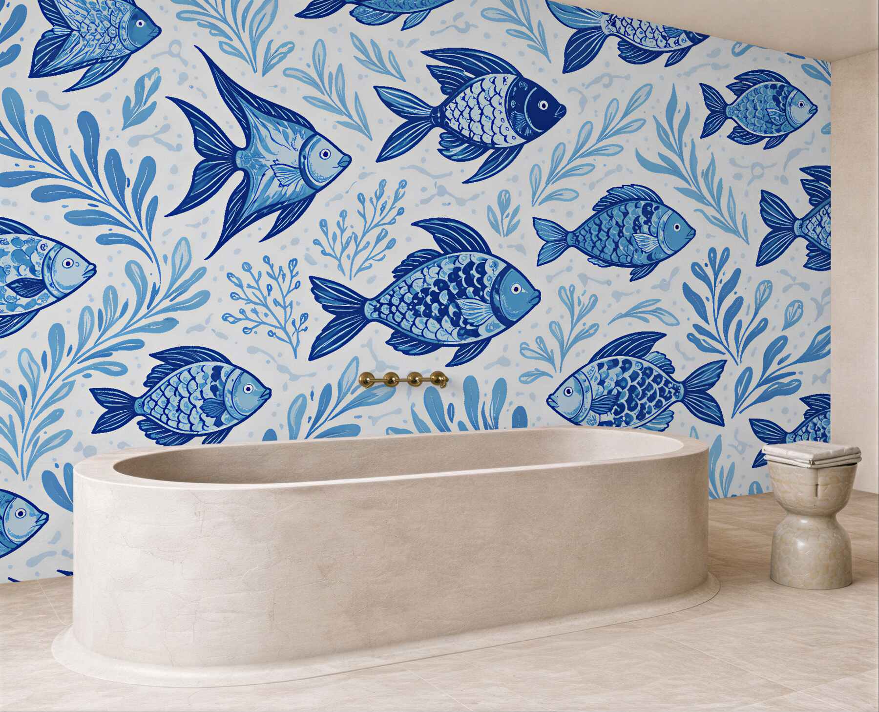 Fototapeten Blaue Fische und Meerespflanzen