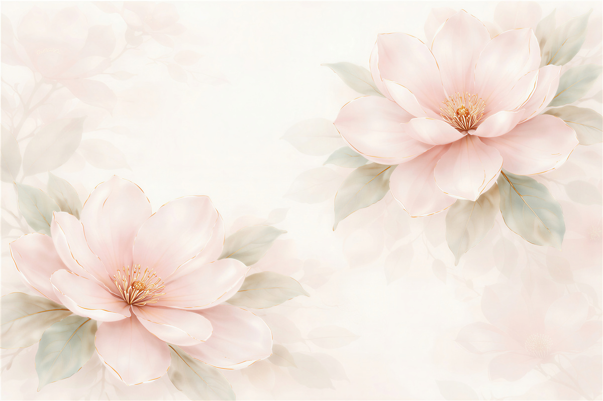 Fototapeten Pudrige Magnolien mit goldener Linie